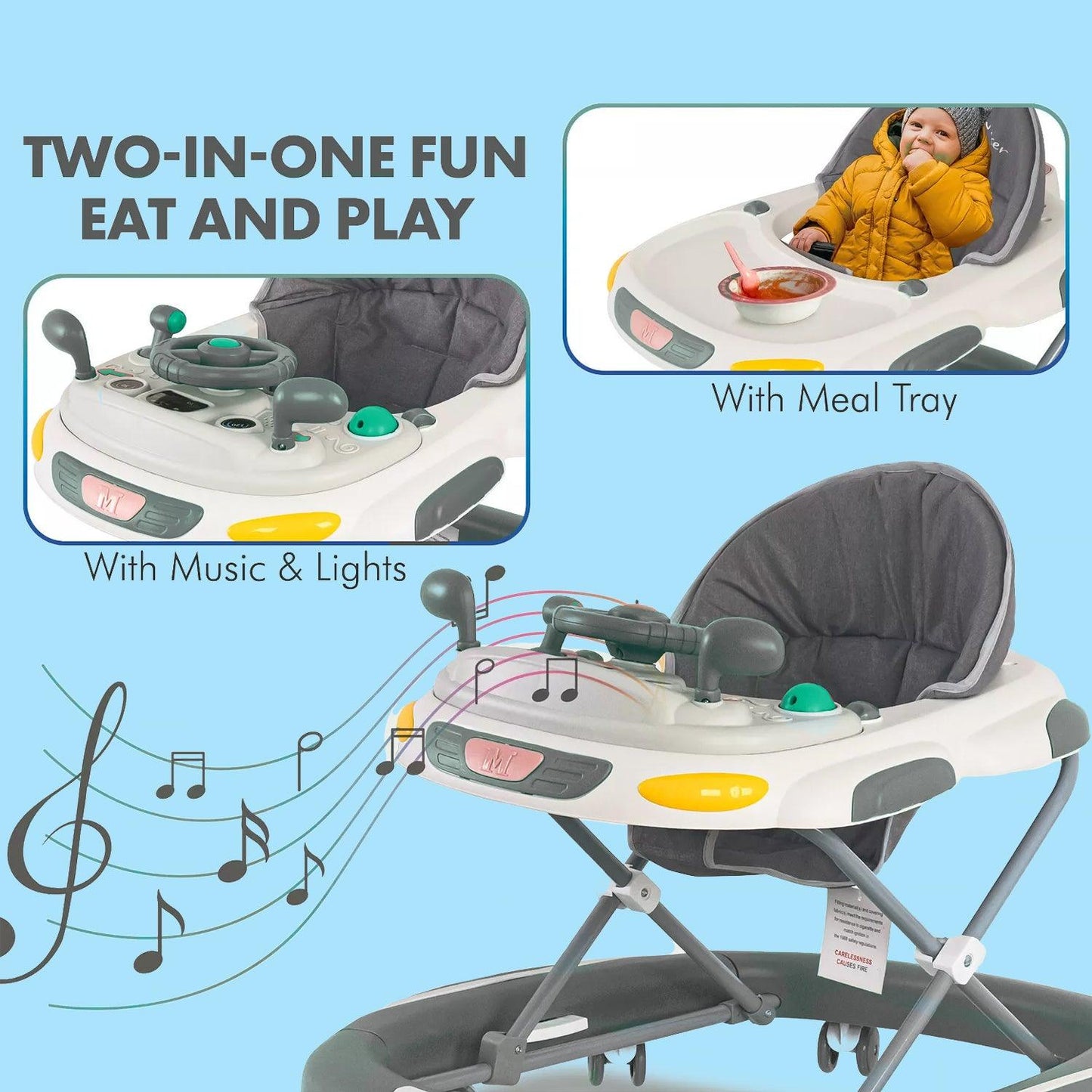 Childrens Push Along Walker - Baby Walker Rocker Bouncer First Steps Push Along Activity Music Ride On Car UK