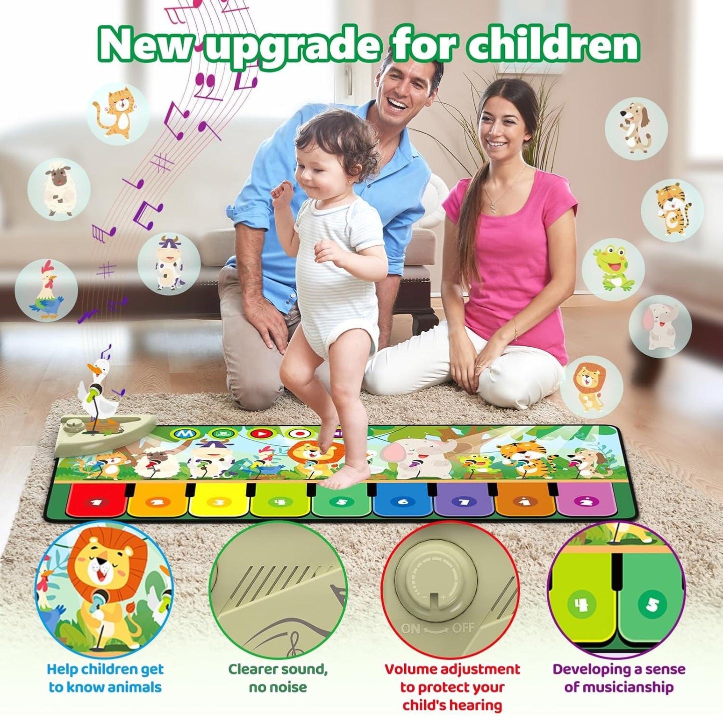 Floor Keyboard Mat Piano - Musical Play Mat with 9 Piano Key Dance Mat Built in 19 Sounds & Recording Function for Toddlers Birthday Gifts
