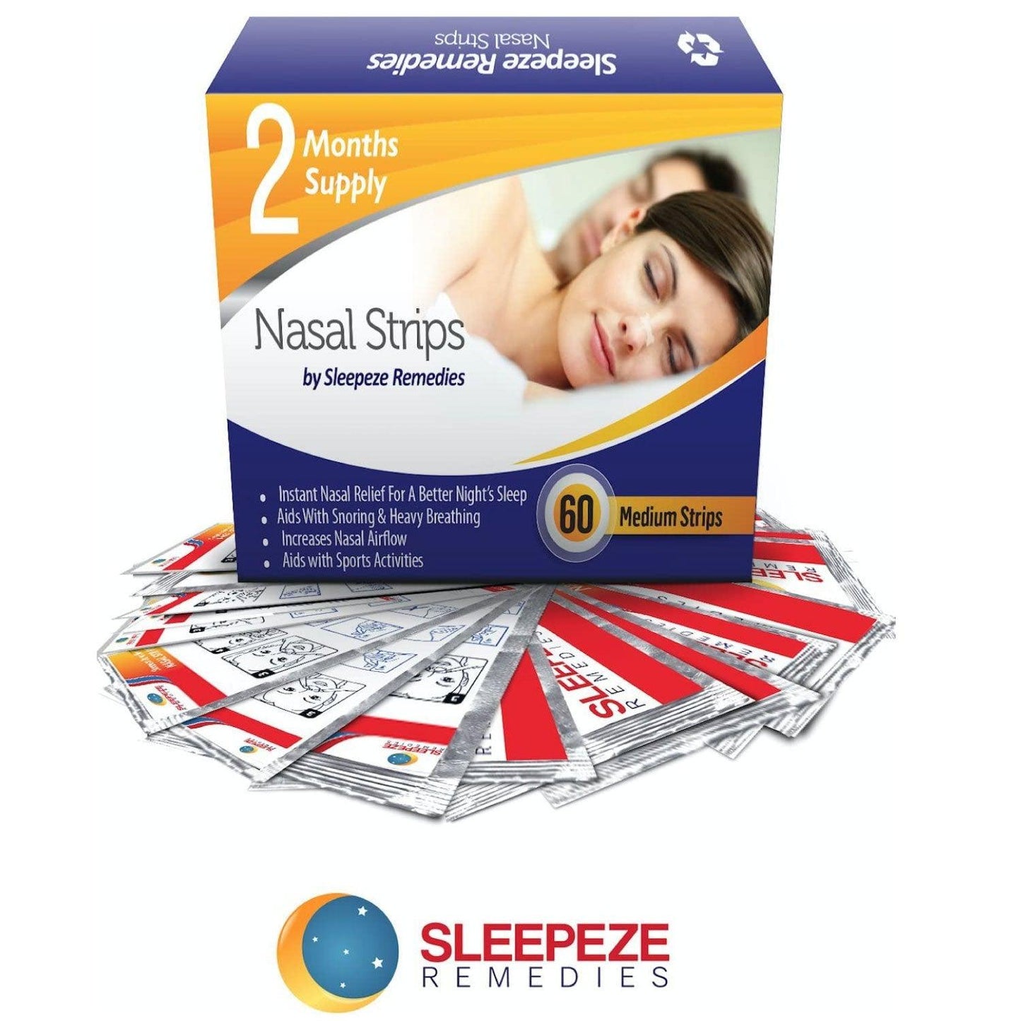 Nasal Strips for Snoring - Nasal Strips (60 Pack) Nose Strip to Stop Snoring, Snoring Strips to Help You Breathe Through Your Nose