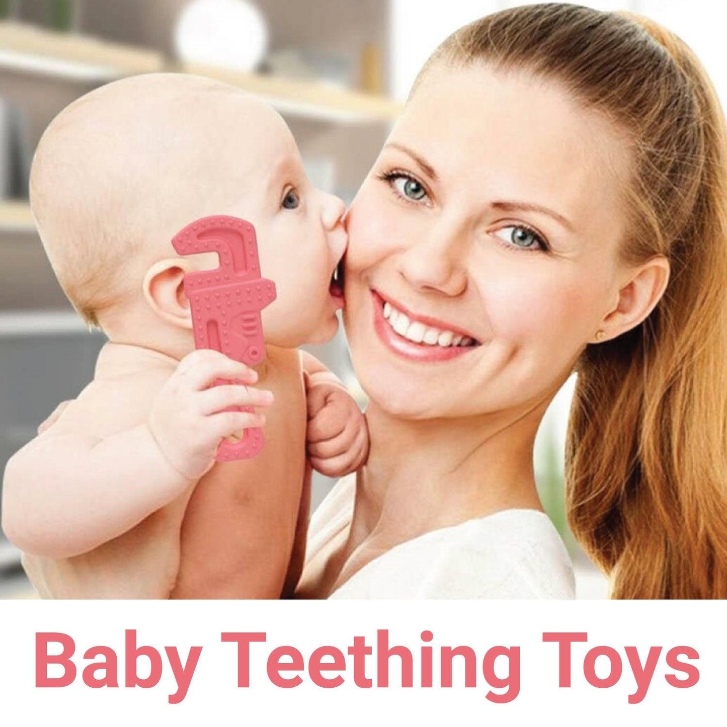 Teething Toys for Babies - Silicone Baby Molar Teether Chew Toys with Pacifier Clips, Hammer Wrench Spanner Pliers Shape Baby Toys for Stimulates