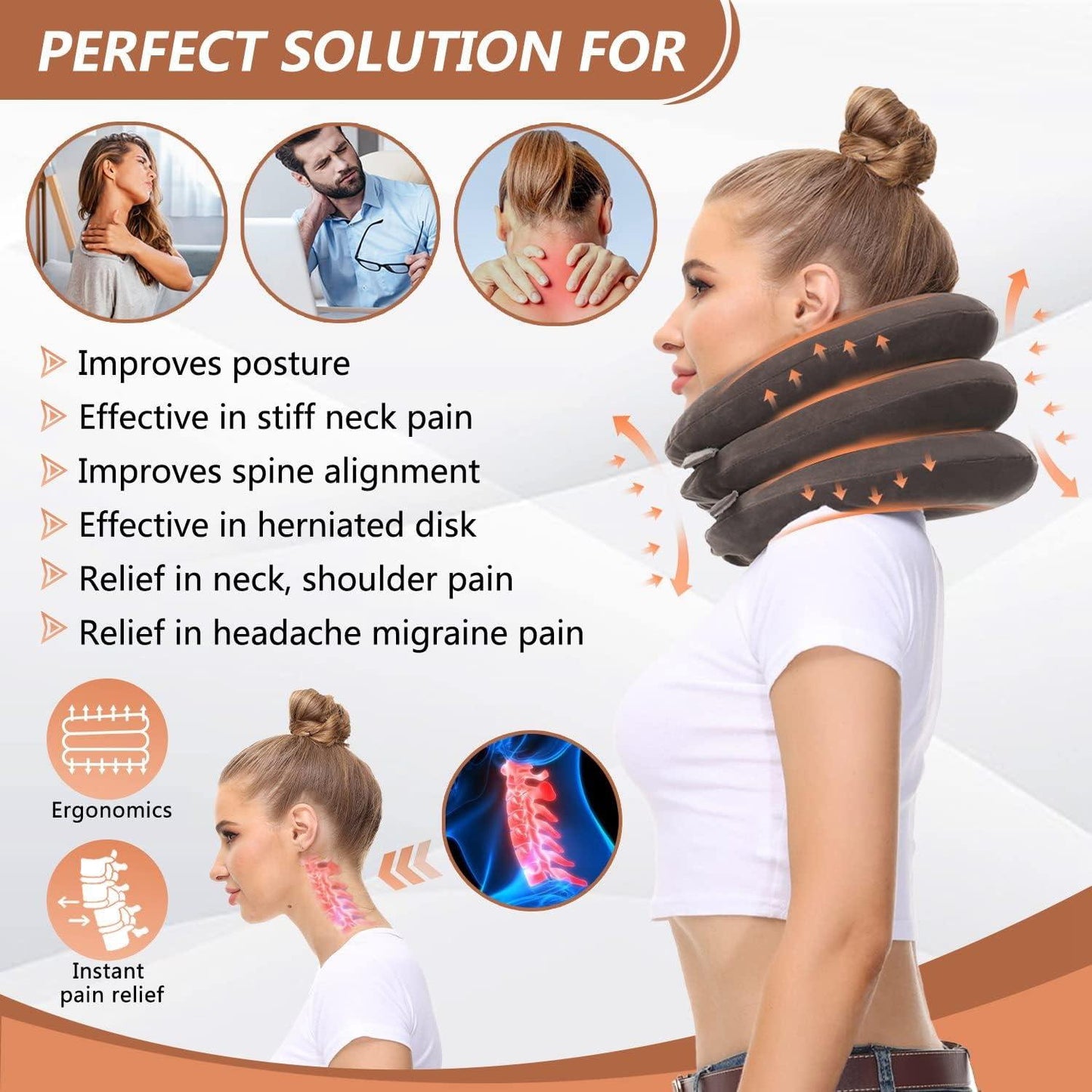 Cervical Neck Traction Device - Cervical Traction Collar, Inflatable Cervical Collar Neck Relief Traction Brace Support Stretcher Device