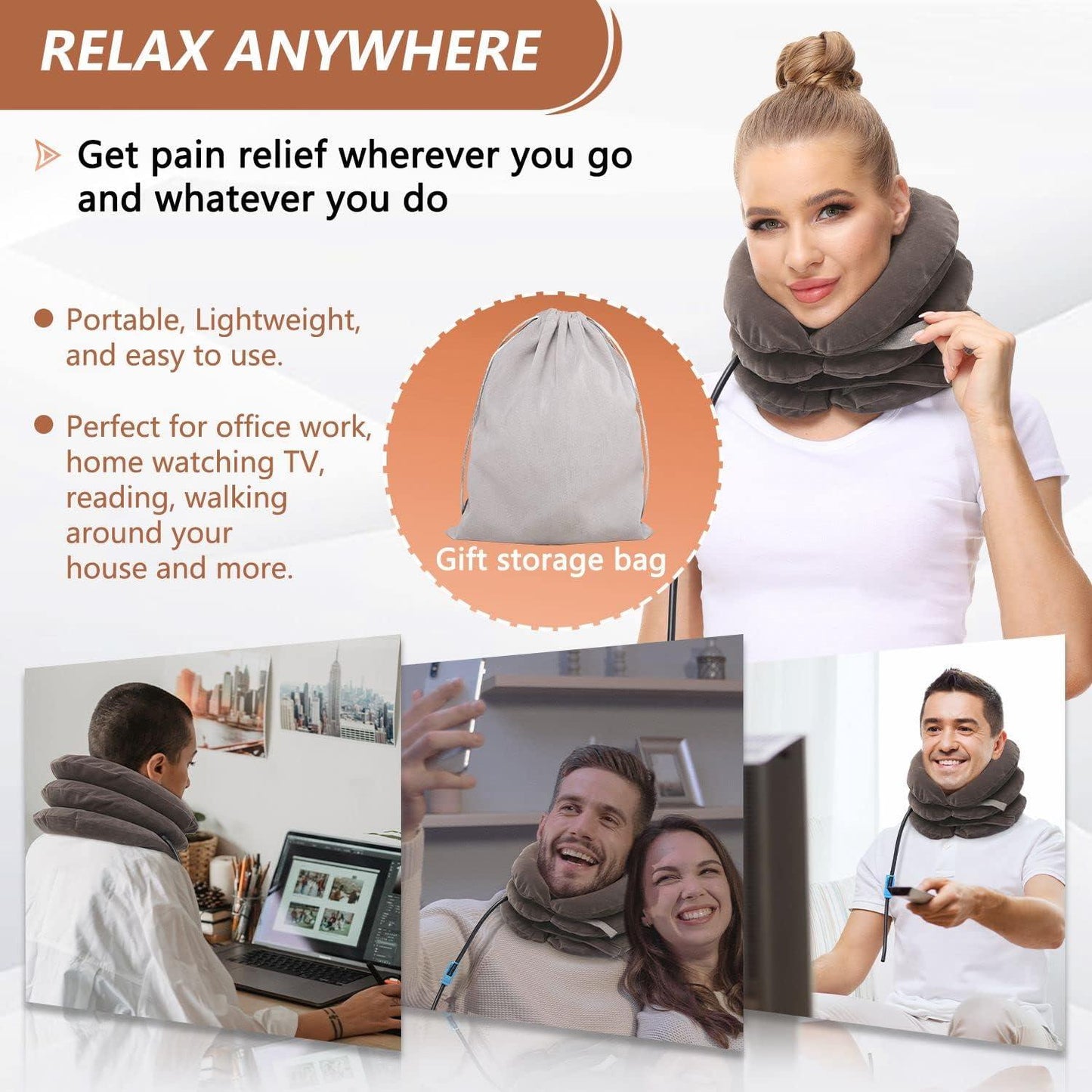 Cervical Neck Traction Device - Cervical Traction Collar, Inflatable Cervical Collar Neck Relief Traction Brace Support Stretcher Device