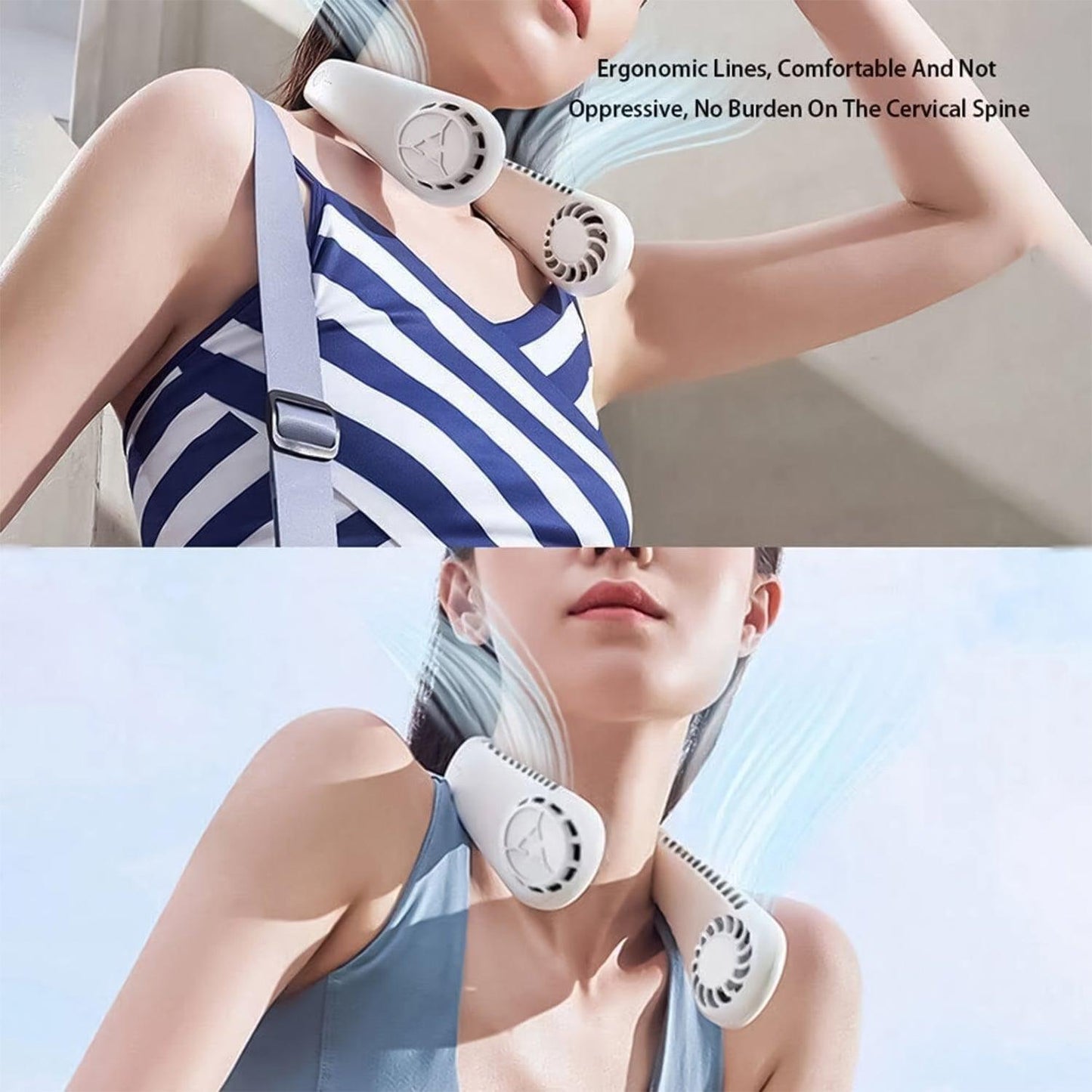 Portable Neck Fans - Portable 5 Speed Neck Fan USB Rechargeable Neckband Bladeless Cooler