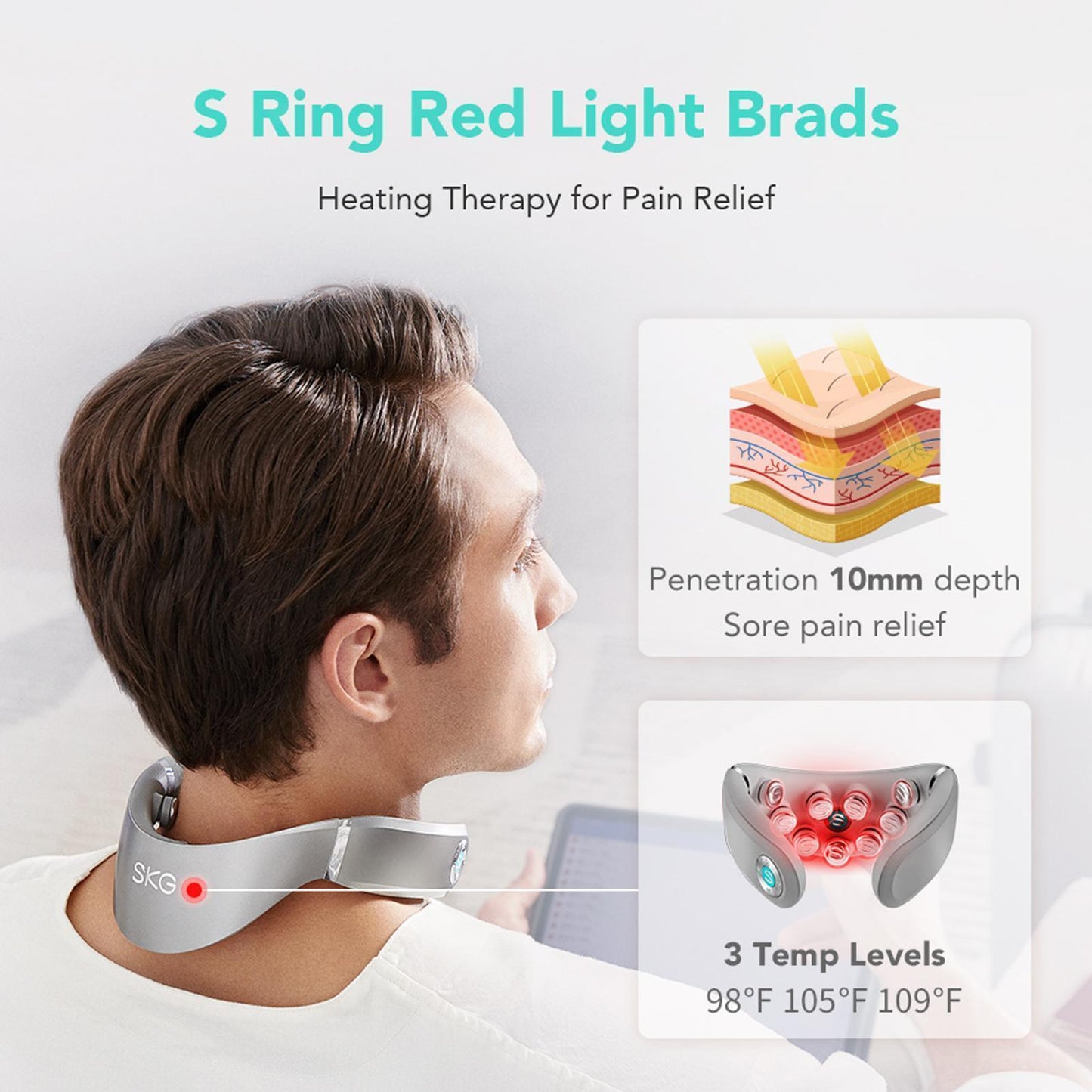 Neck Massager with Heat -  9 Variable Frequency Massage Heads for Travel