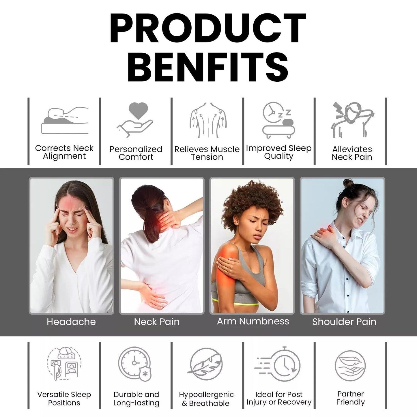 Memory Foam Pillow - Orthopedic Pillow For Neck Head Shoulder & Back Pain Relief Support