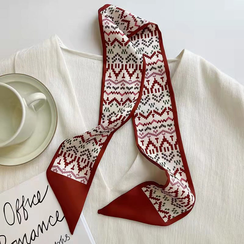 Elegant double-layer printed silk scarf, suitable for draping over handbags