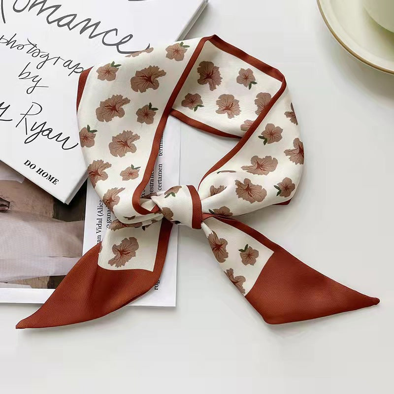 Elegant double-layer printed silk scarf, suitable for draping over handbags