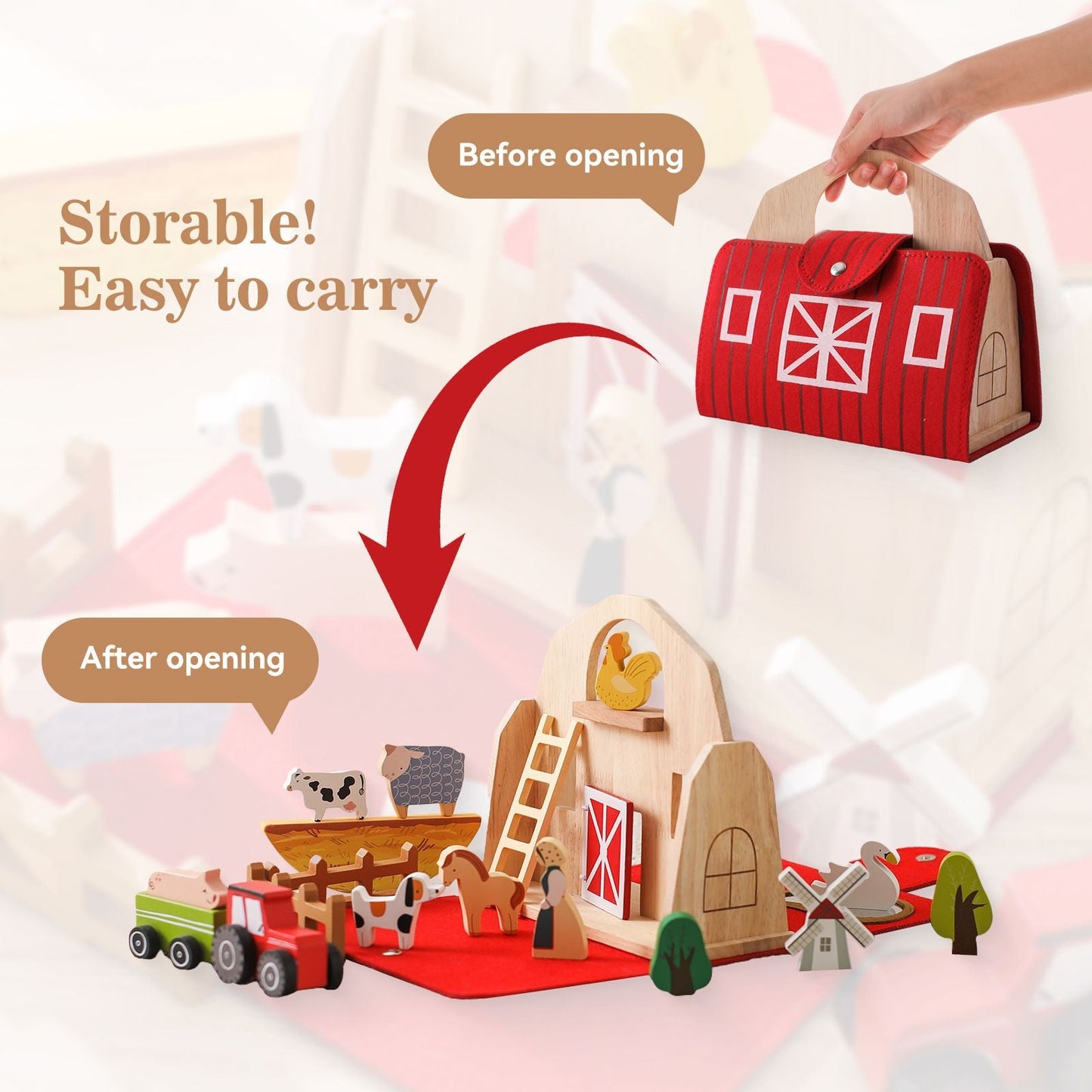 Montessori Wooden & Felt Farm Travel Toy – Perfect for On-the-Go Play