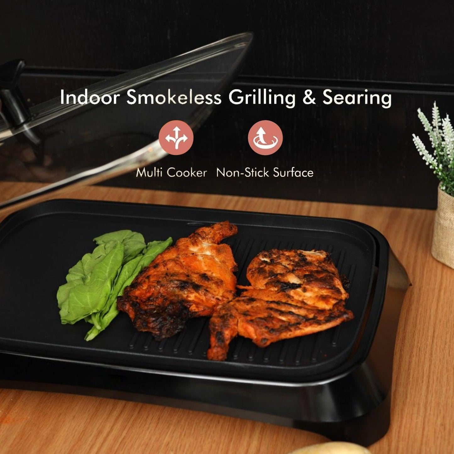 Electric Barbeque Grill - 1600W Tabletop BBQ Griddle with Smokeless Hot Plate for Indoor & Outdoor Cooking