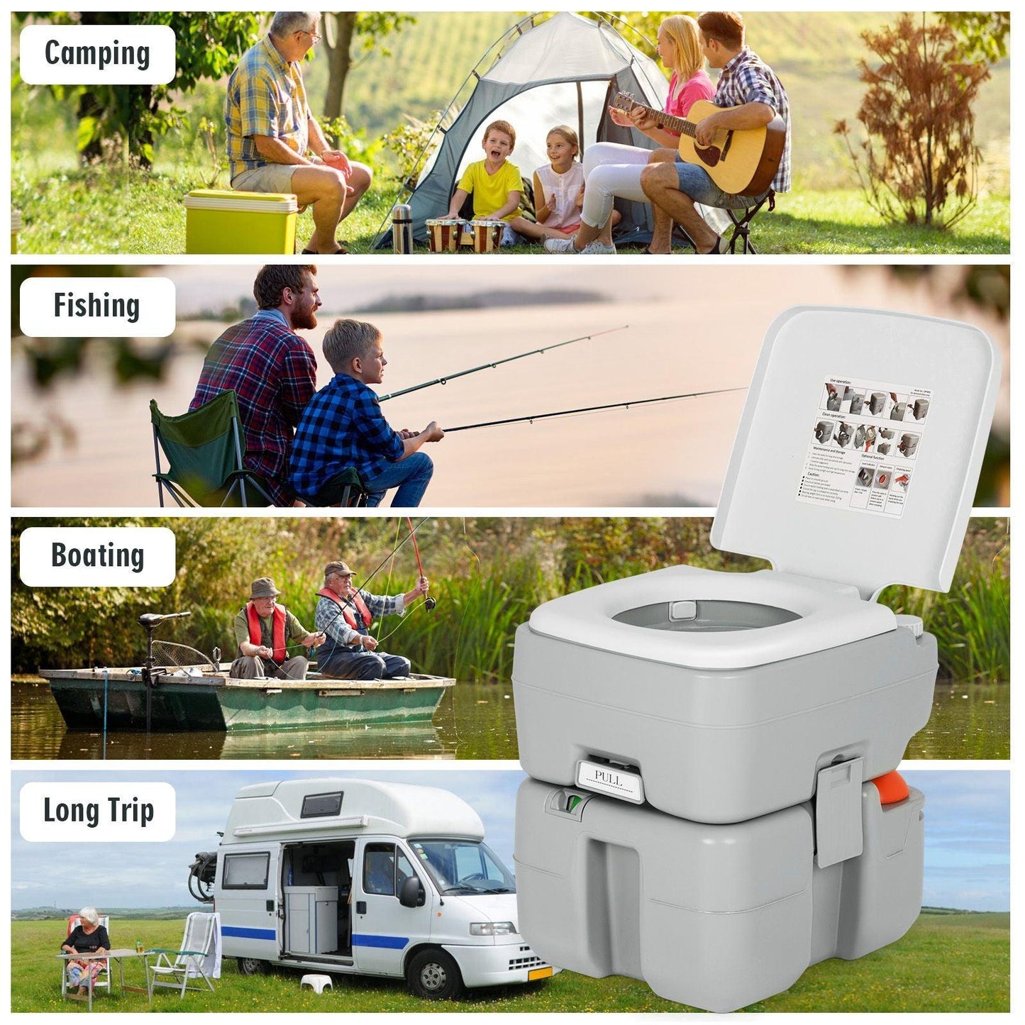 Portable Camping Toilet - 20L Outdoor Toilet Camping Toilet Caravan Commode Flushing Potty RV Trips