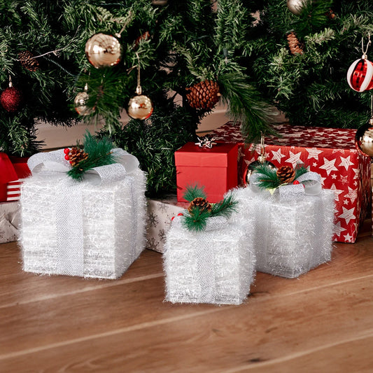 Christmas Light Up Presents - Gift Boxes Set LED Lighted Decorations for Indoor & Outdoor Use UK