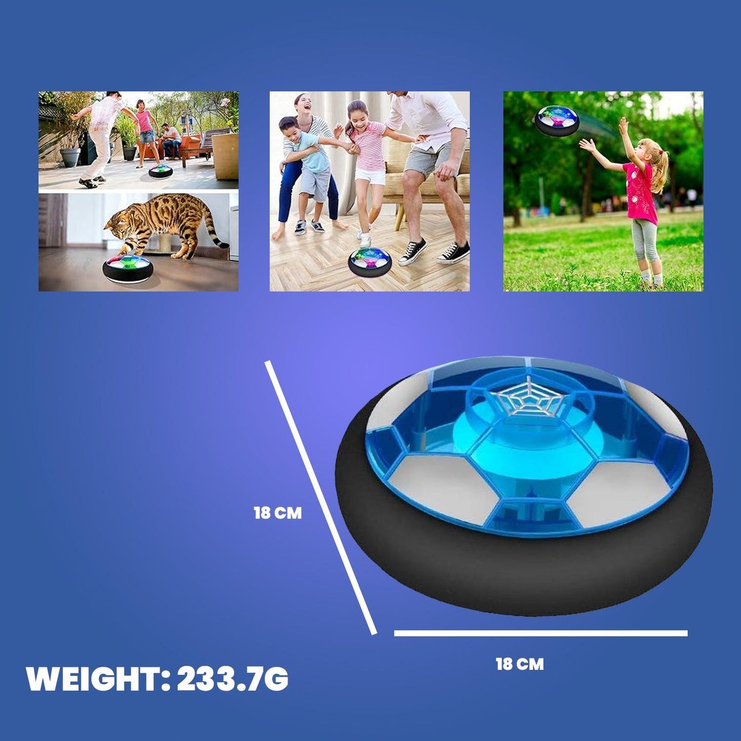 Hover Soccer Ball - Kids 3-12 Year Old Rechargeable Air Power Sport Football with Colorful LED Light | Foam Bumpers Indoor Outdoor Disk Toy