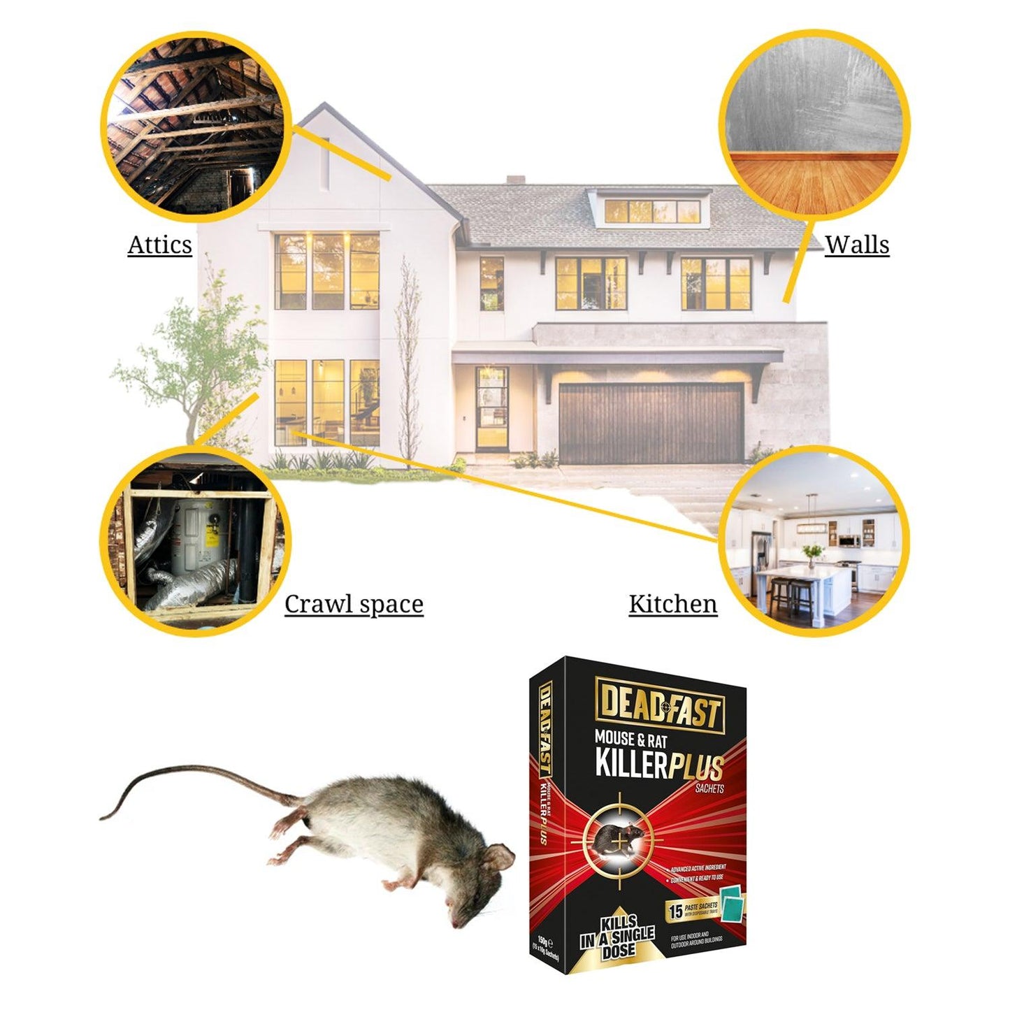 Mouse Killer Poison - 150g Rat Killer Poison Bait Deadfast Strong For Rodents Max Strength