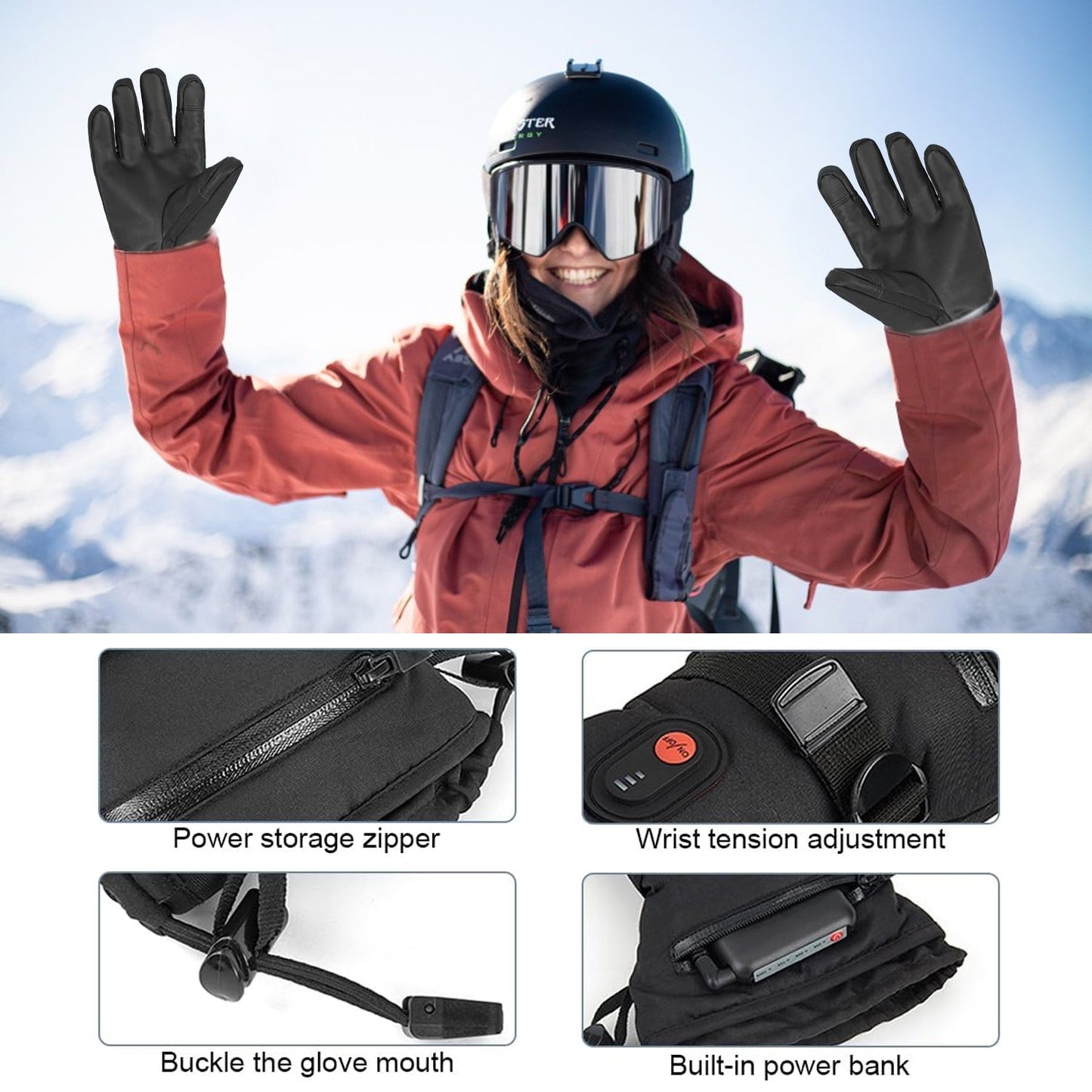 Rechargeable Heated Gloves - 6000mAh Electric Thermal Non-Slip Touch Screen Winter Gloves