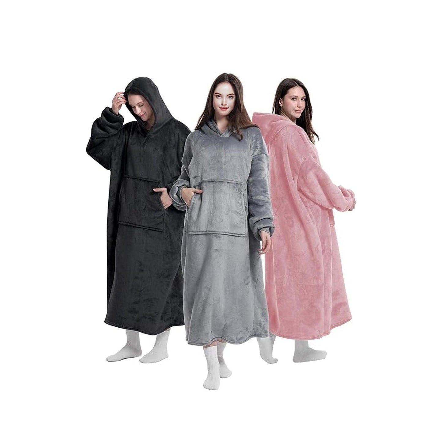 Oversized Blanket Hoodie - Super Soft Warm Cozy Snuggle Hoodie | Thick Flannel Sherpa Hoodie Blanket with Sleeves and Giant Pocket