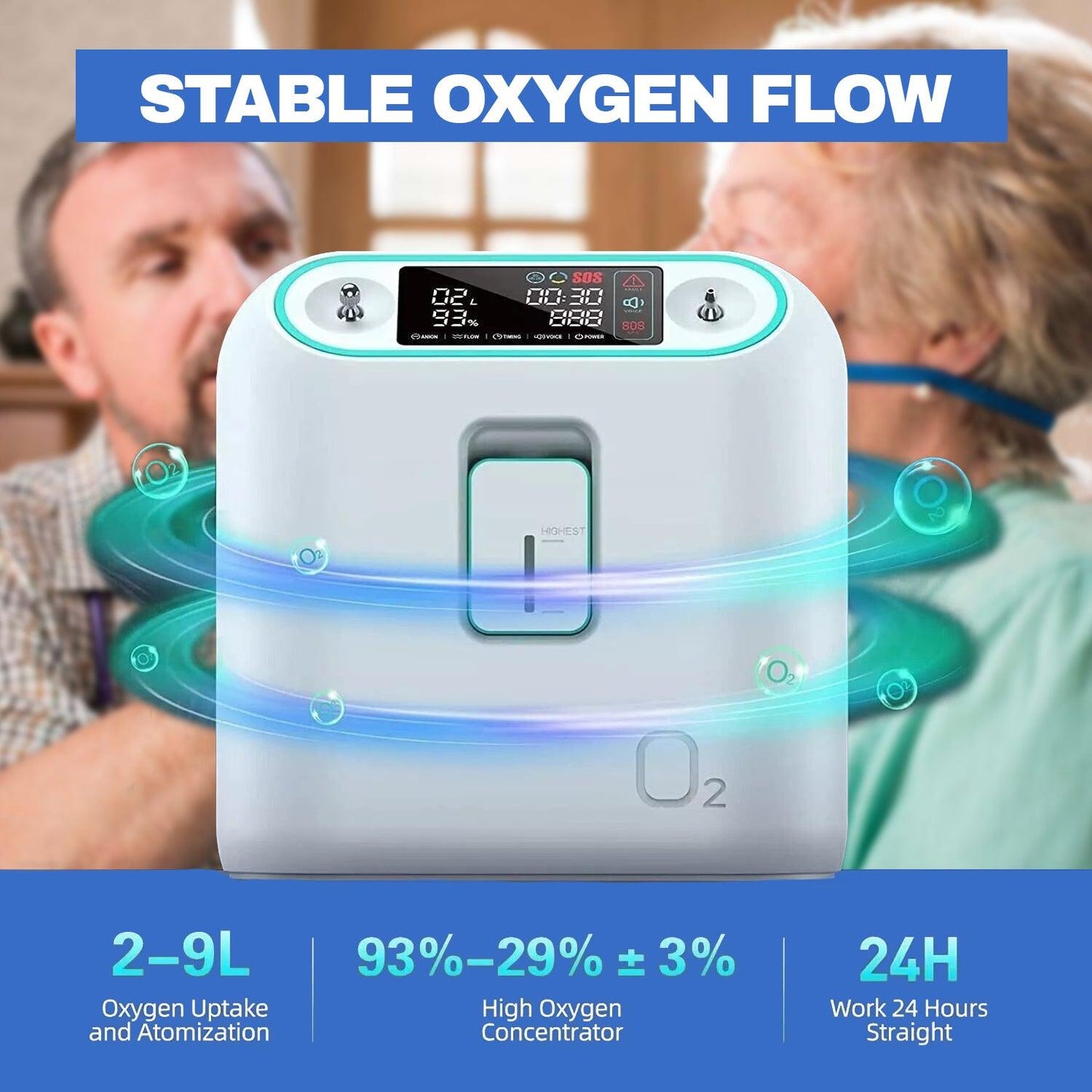 Home Air Purification - 2-9L/min Oxygen purifier Machine Atomization Function High Purity Flow Rate 93%