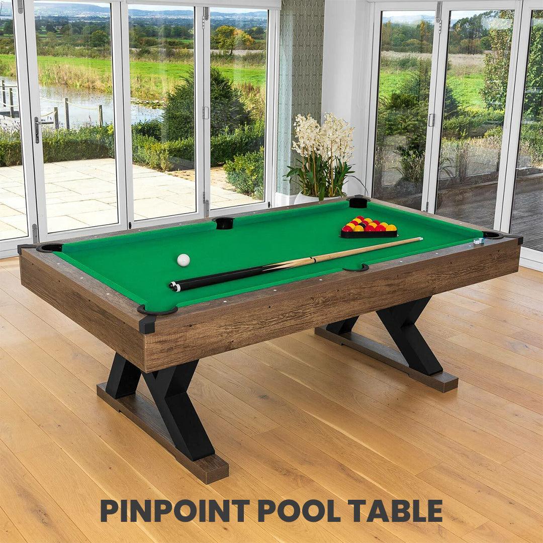 Pinpoint Pool Table - 7ft Wooden Finish Table + 2x Cues, Balls, Chalk & Triangle