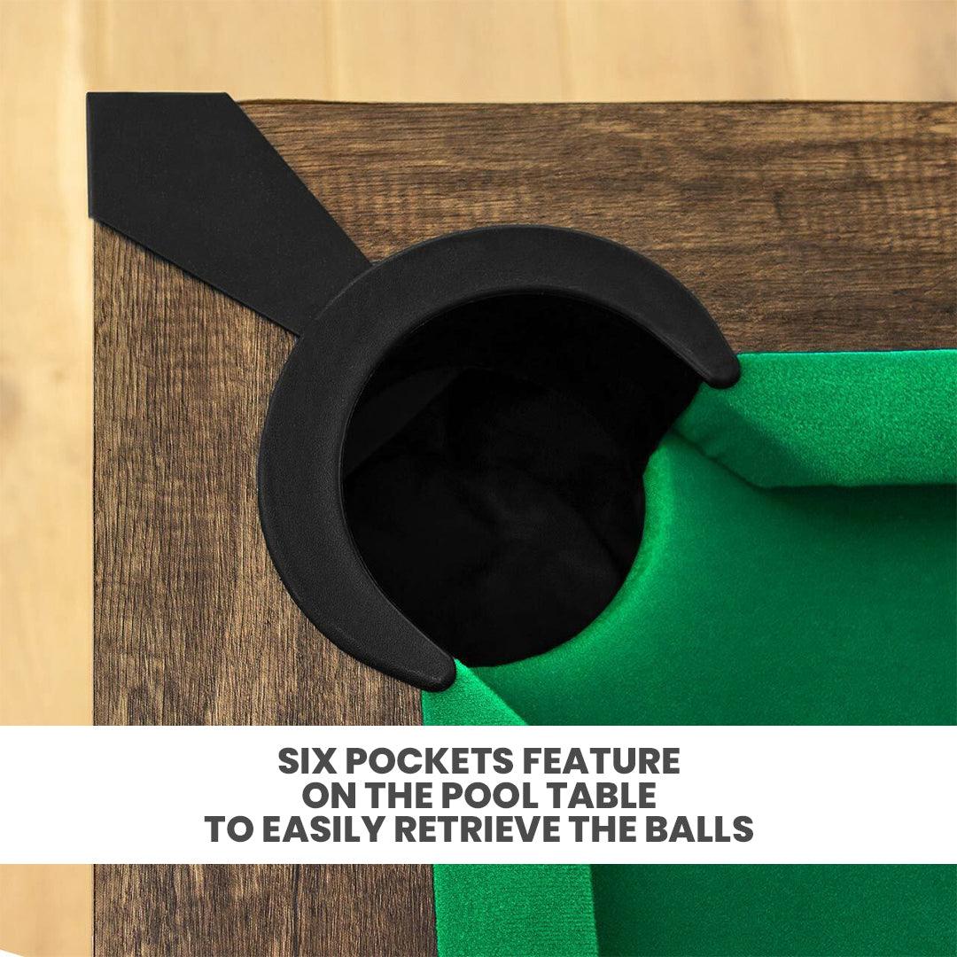 Pinpoint Pool Table - 7ft Wooden Finish Table + 2x Cues, Balls, Chalk & Triangle