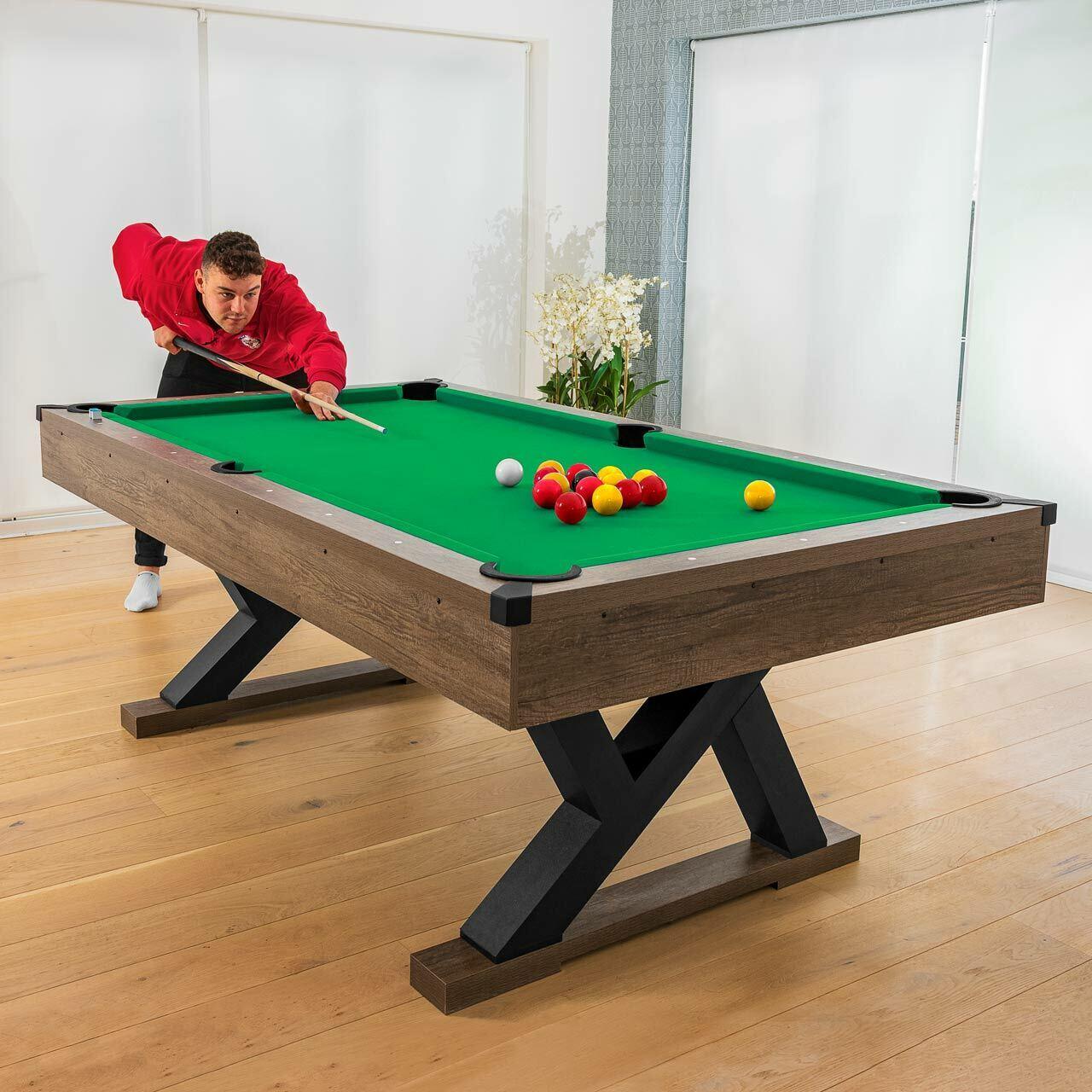 Pinpoint Pool Table - 7ft Wooden Finish Table + 2x Cues, Balls, Chalk & Triangle