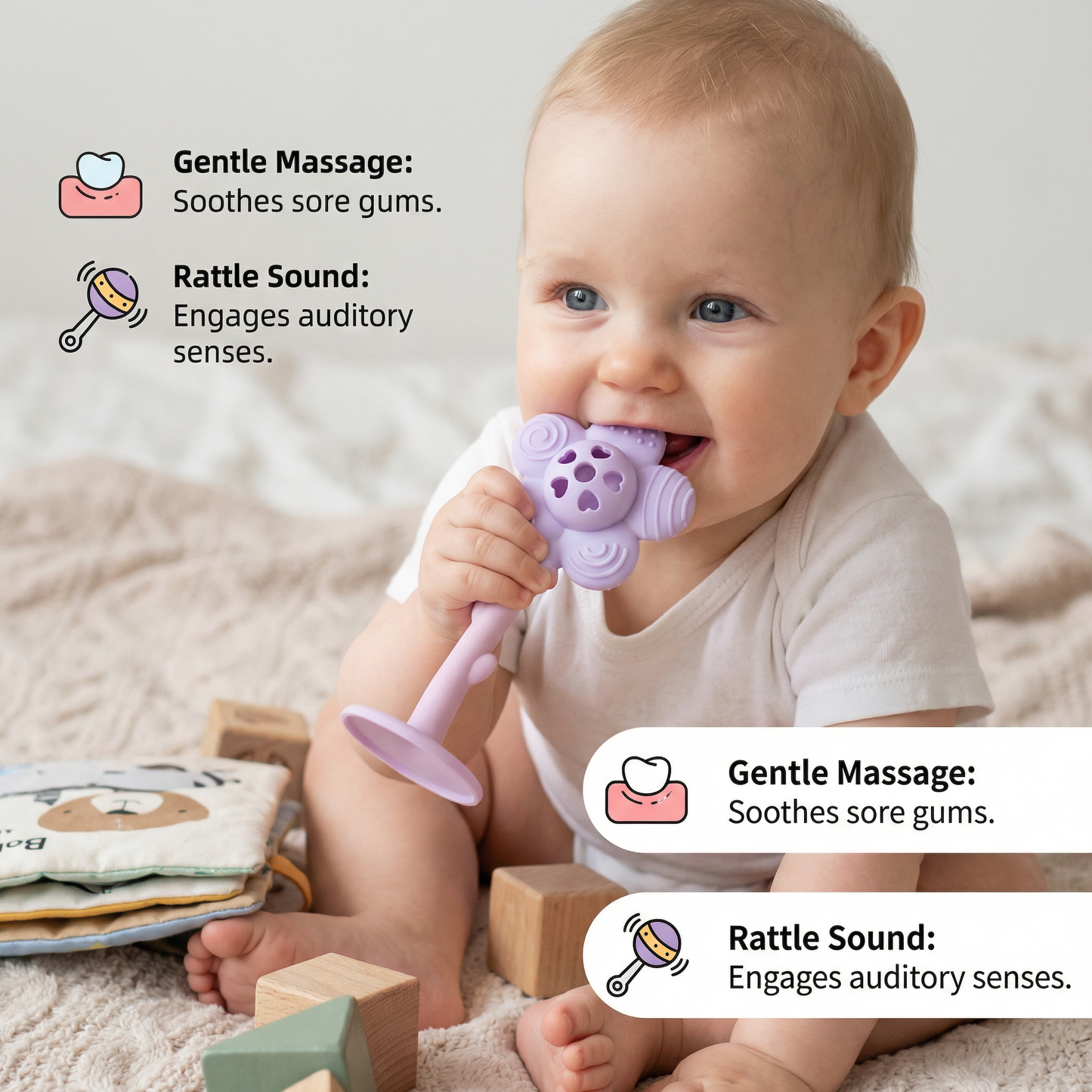 Flower Silicone Teether & Rattle – Gentle BPA-Free Teething Toy for Babies