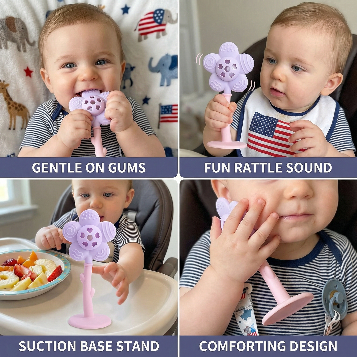 Flower Silicone Teether & Rattle – Gentle BPA-Free Teething Toy for Babies