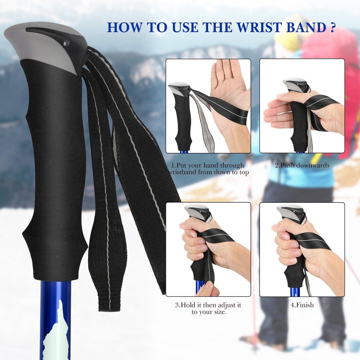 Collapsible Trekking Pole - Multifunctional Compass Paracord Bracelet 2 Pack Folding Trekking Poles