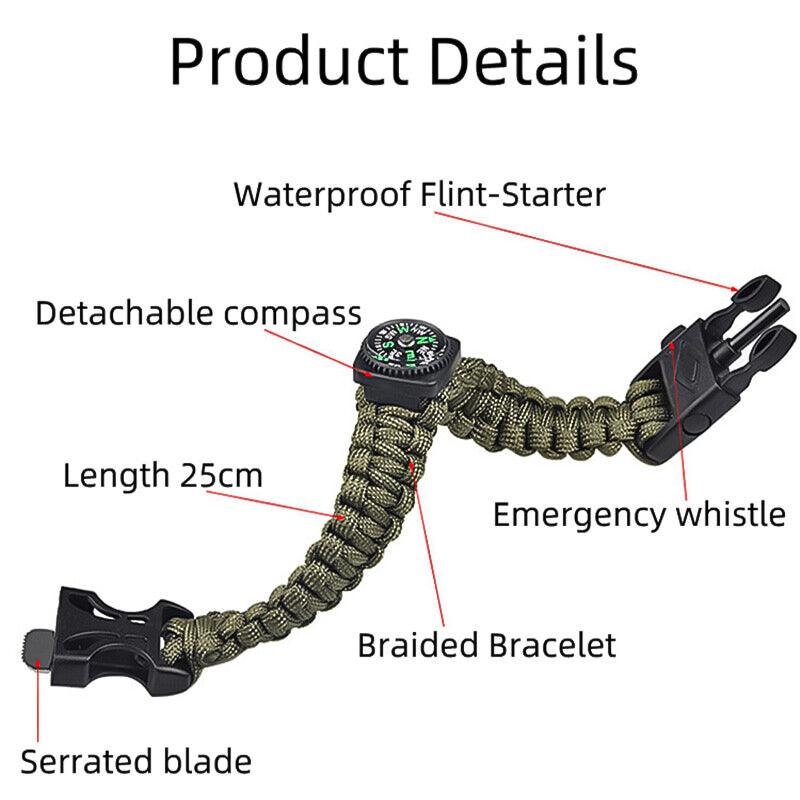 Collapsible Trekking Pole - Multifunctional Compass Paracord Bracelet 2 Pack Folding Trekking Poles