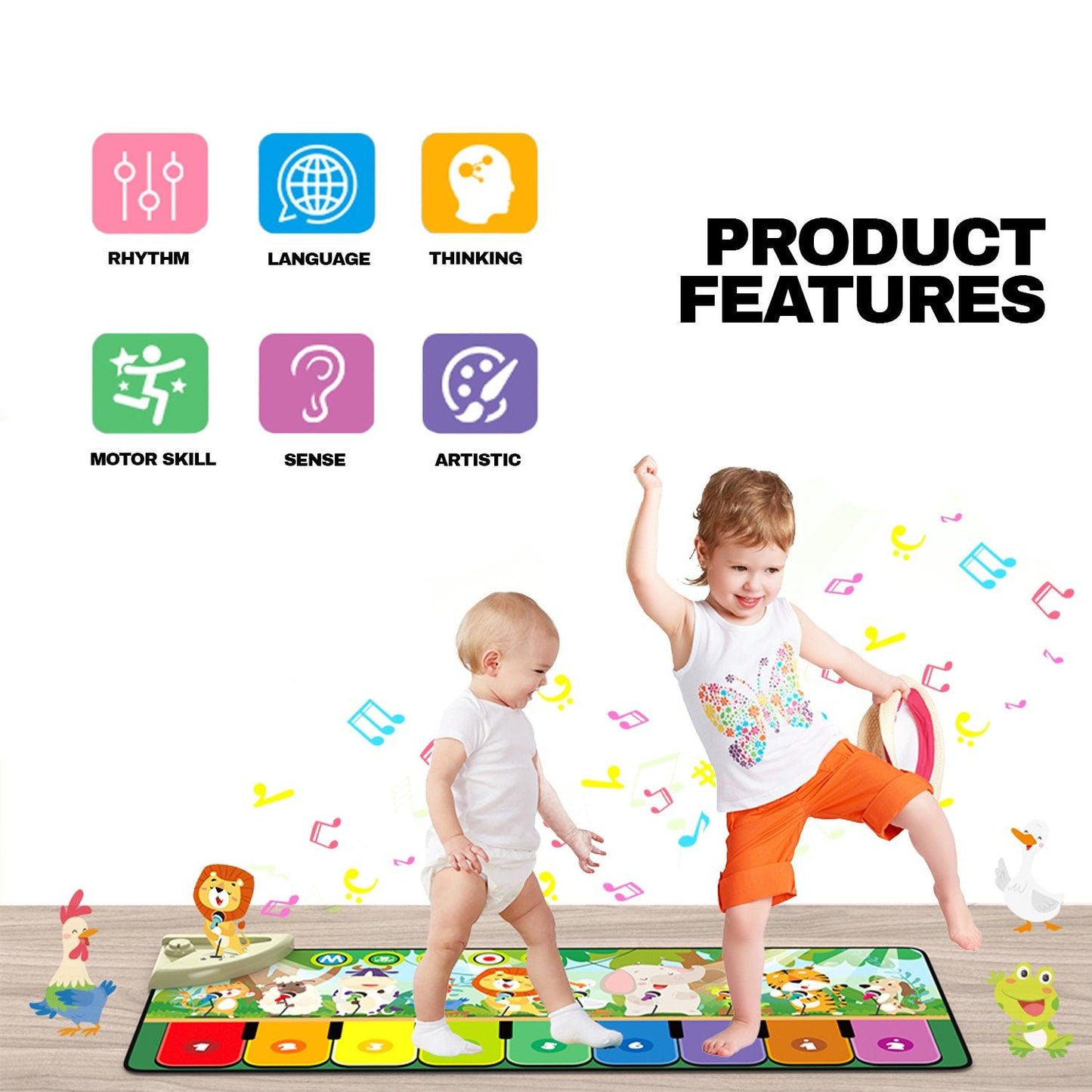 Floor Keyboard Mat Piano - Musical Play Mat with 9 Piano Key Dance Mat Built in 19 Sounds & Recording Function for Toddlers Birthday Gifts