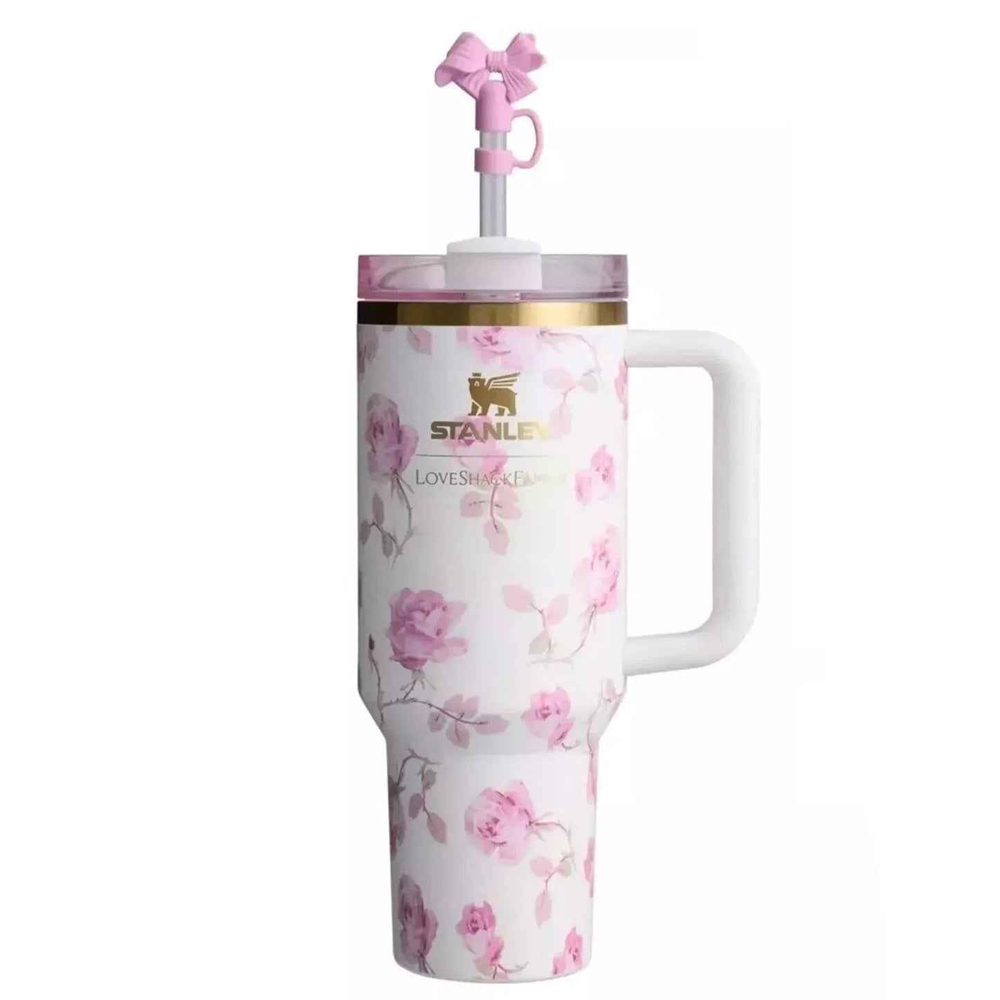 Insulated Straw Tumbler - 40 OZ Stanley Quencher H2.0 Tumbler with Straw Travel Mug for Cold or Hot Drinks Love Shack Fancy