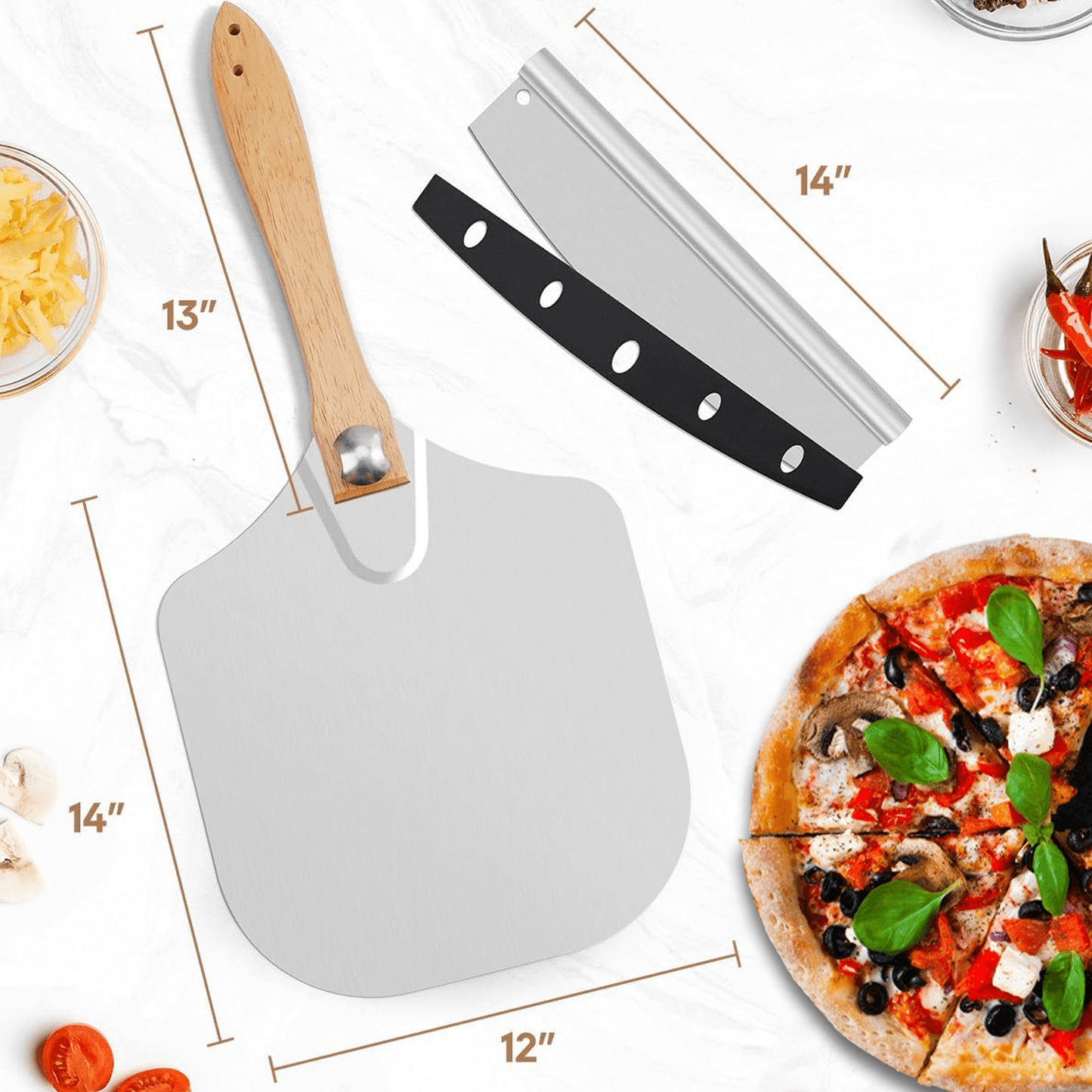 12 Inch Pizza Peel – Aluminium Pizza Peel with Wood Handle Foldable Design Pizza Cutter