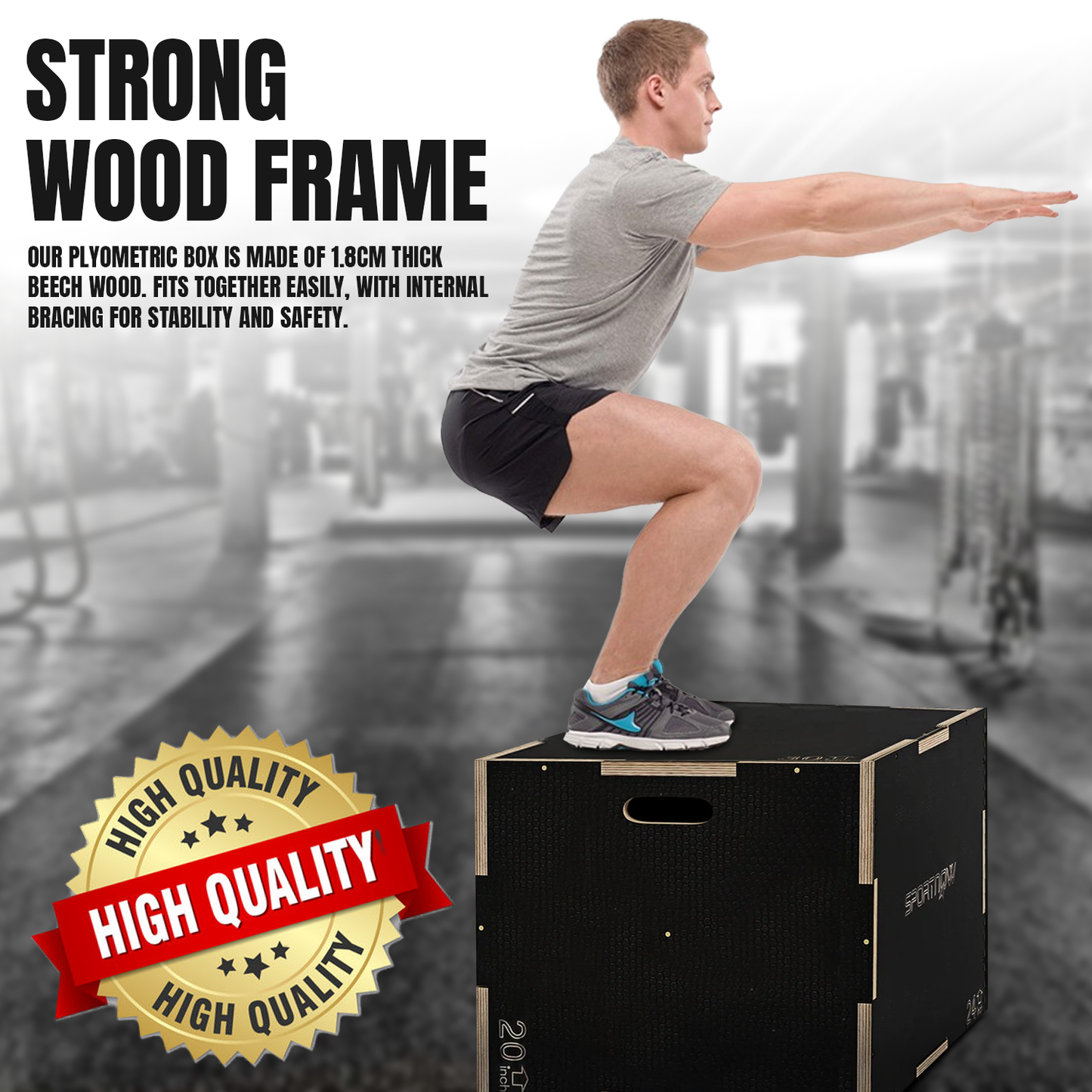 Plyometrics Jump Box – 3-in-1 Wooden Plyo Box for Explosive Training & HIIT Workouts