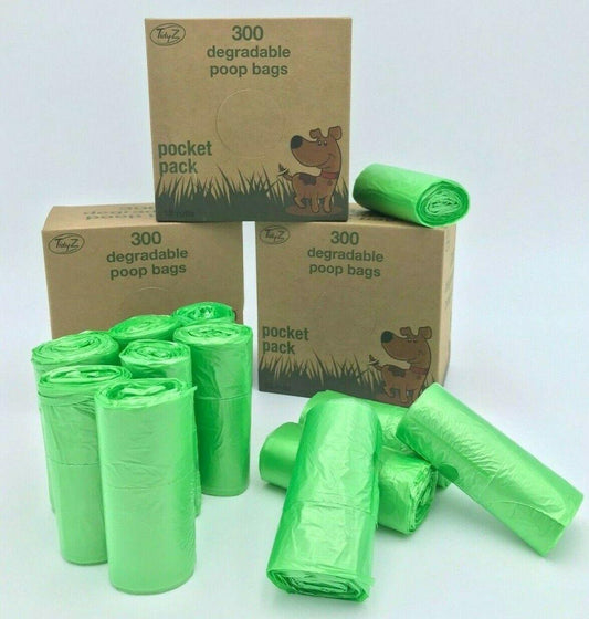 Compostable Dog Poop Bags - 12 rolls Degradable Poo Bags Pocket Size With Tie Handles