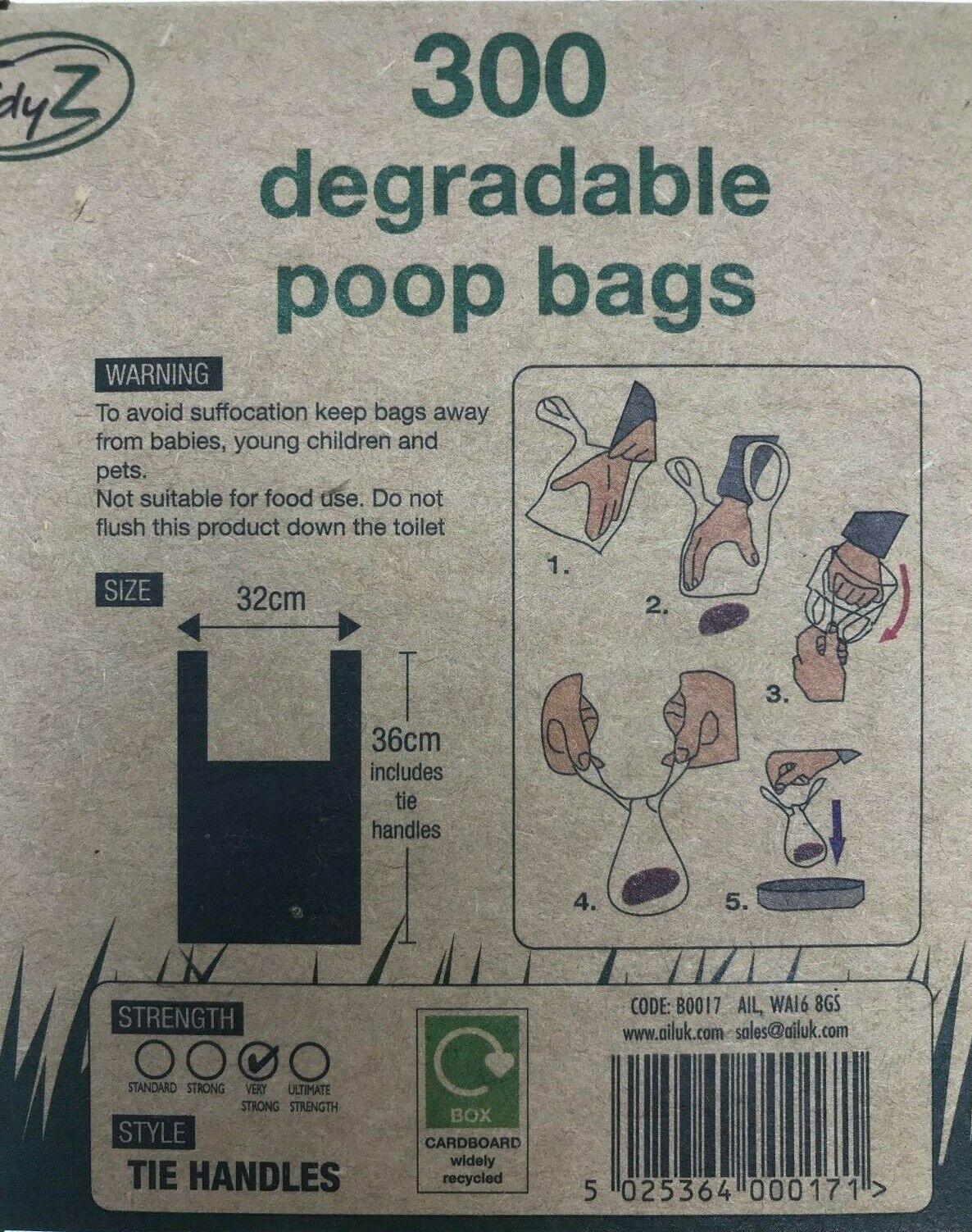Compostable Dog Poop Bags - 12 rolls Degradable Poo Bags Pocket Size With Tie Handles