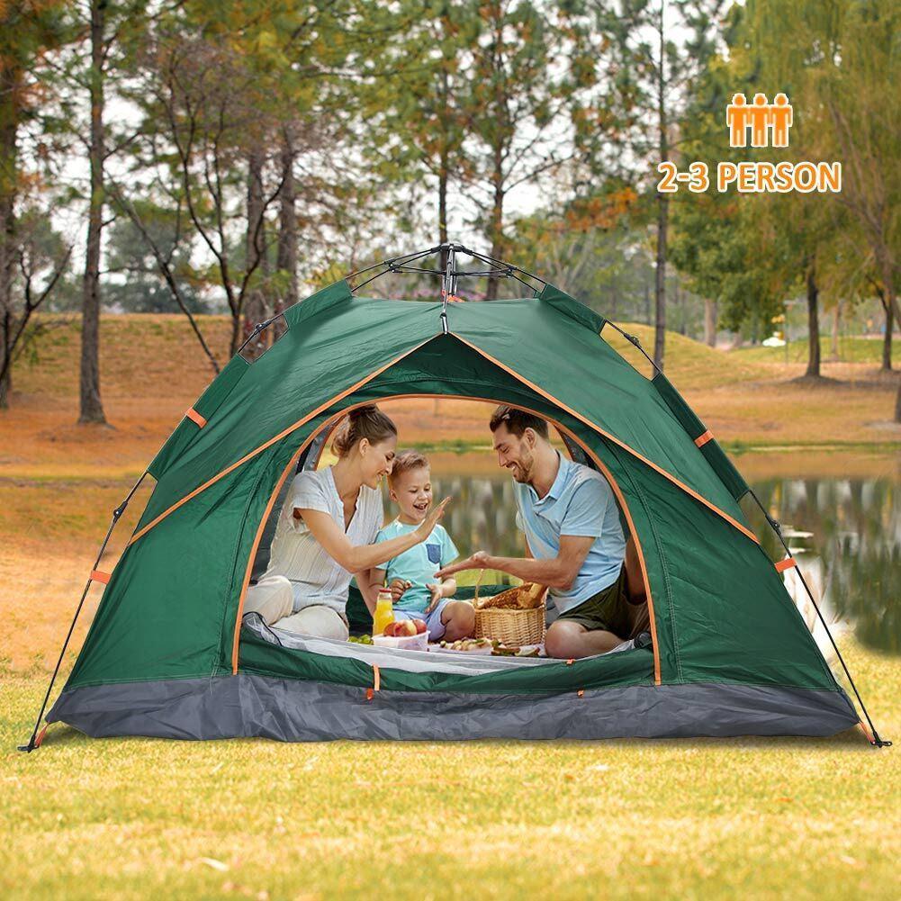 Automatic Pop-up Tent - 2-3 Man Instant Double Layer Pop up Camping Tent Waterproof Outdoor UK