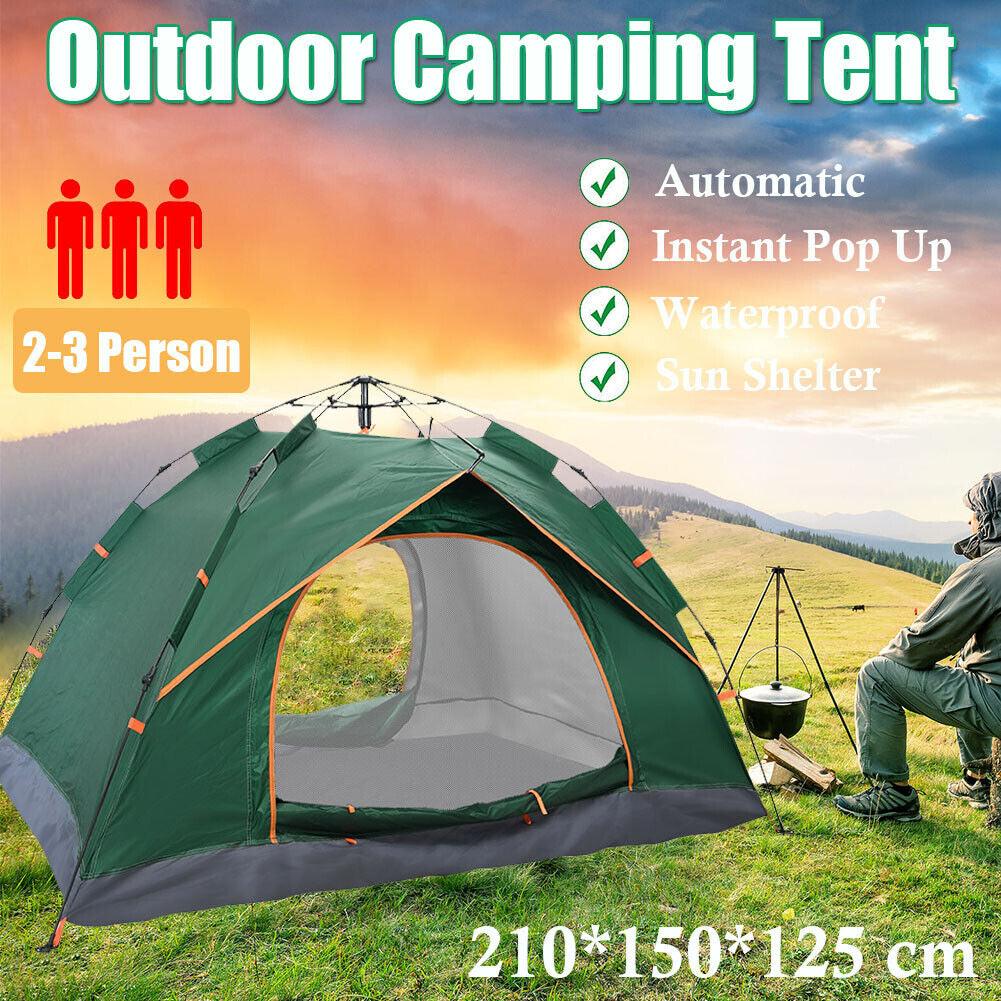 Automatic Pop-up Tent - 2-3 Man Instant Double Layer Pop up Camping Tent Waterproof Outdoor UK