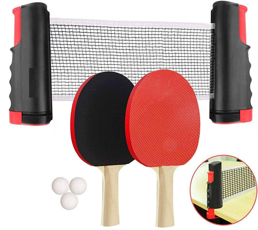 Table Tennis Equipment UK - Portable Table Tennis Bats Blade Set Retractable Net 3 Ping Pong Balls Durable