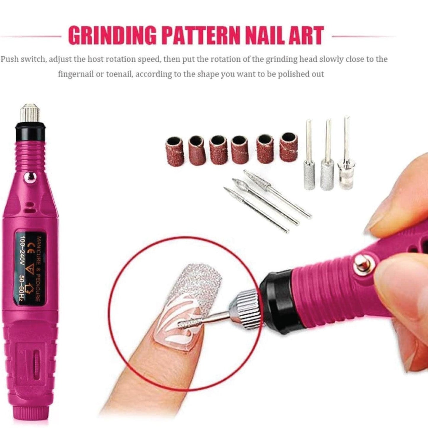 Electric Nail Files - Electric Nail Drill with 11 Drill Bits and Sanding Bands, 20000 RPM Adjustable Speed, Portable Nail Drills for Acrylic Nails
