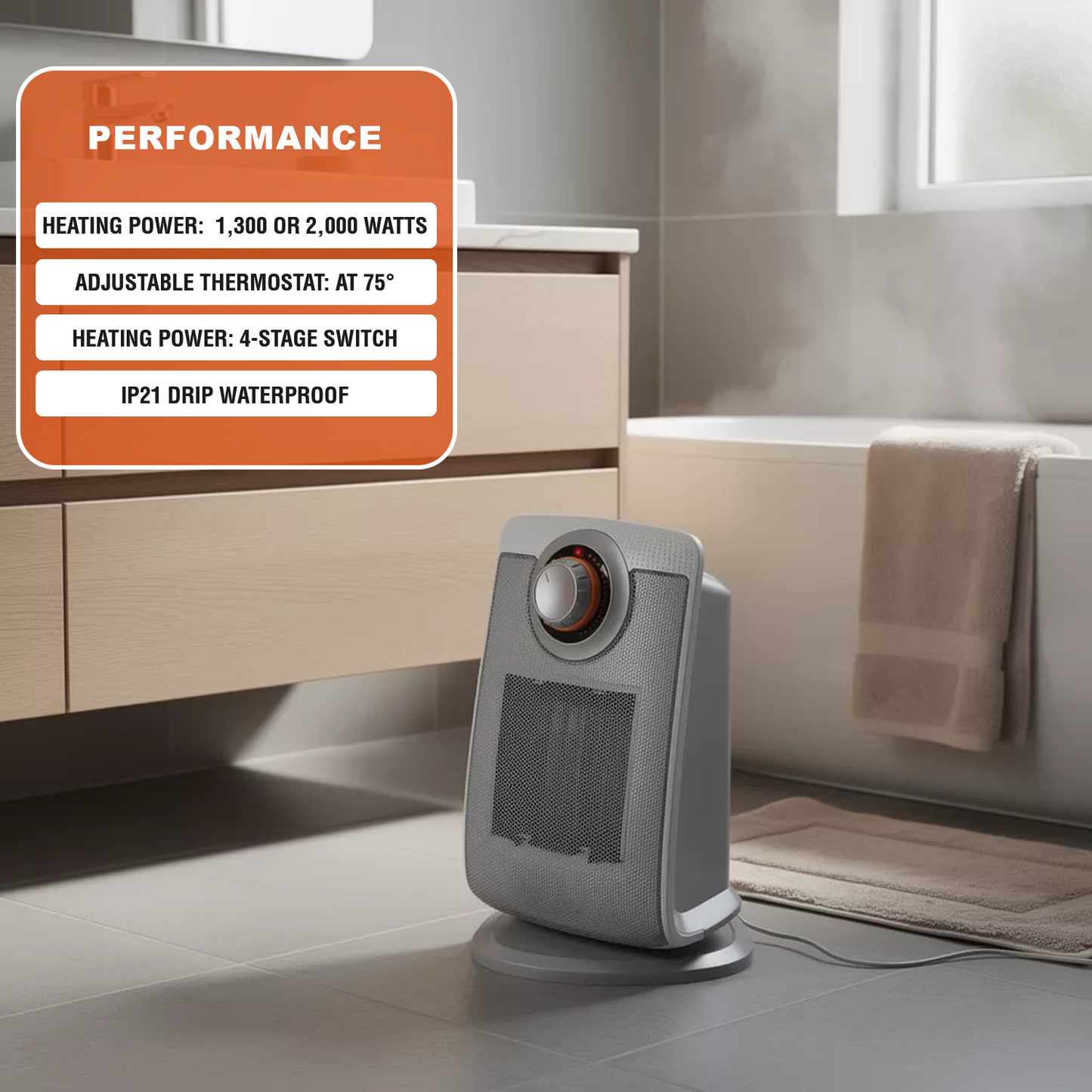 Ceramic Fan Heater – Electric Bathroom Ceramic Space Heater with Fan
