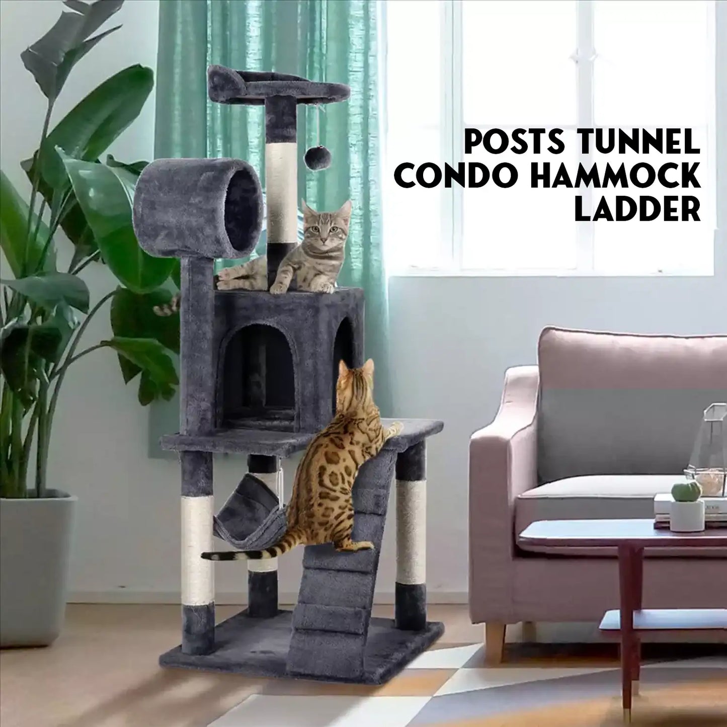 Cat Tree Scratching Post – 130cm Multi-Level Tower with Scratching Posts and Cozy Hideouts