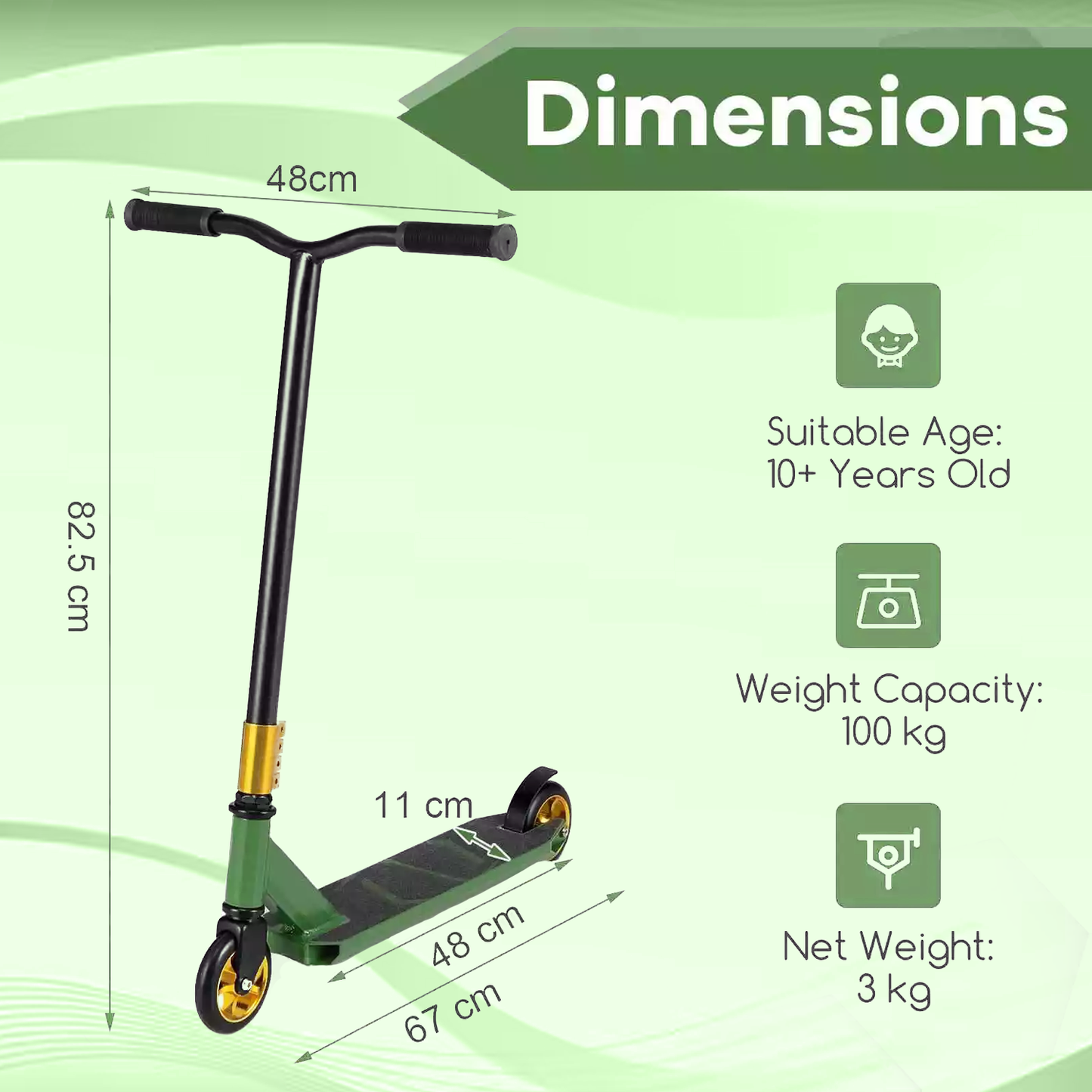 Kids Stunt Scooter – Lightweight Trick Scooter with Durable Deck & 2 PU Wheel