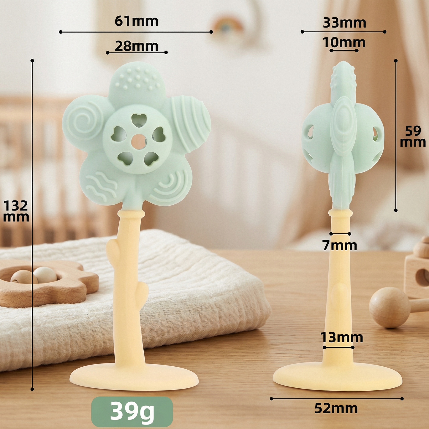 Flower Silicone Teether & Rattle – Gentle BPA-Free Teething Toy for Babies