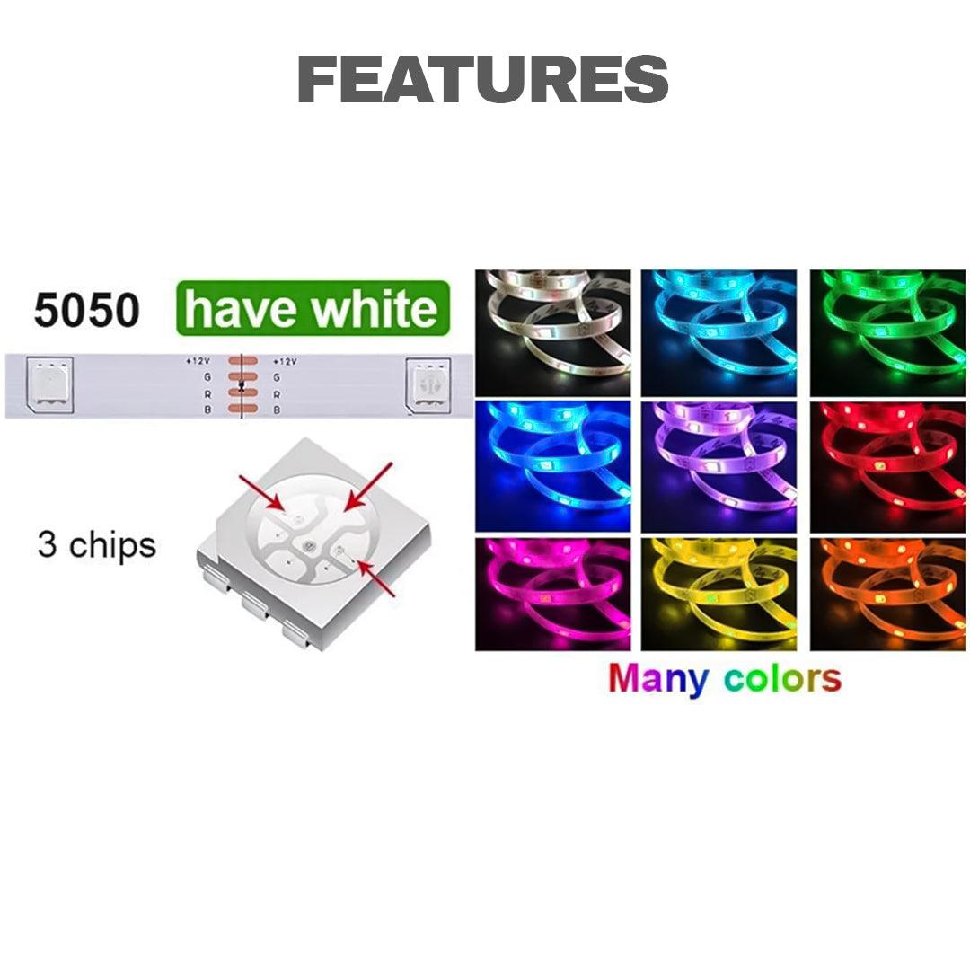 RGB LED Strip Light - 1-20M LED Strip Lights 5050 RGB Colour Changing Tape Cabinet Kitchen TV Lighting Indoor/Outdoor Decor
