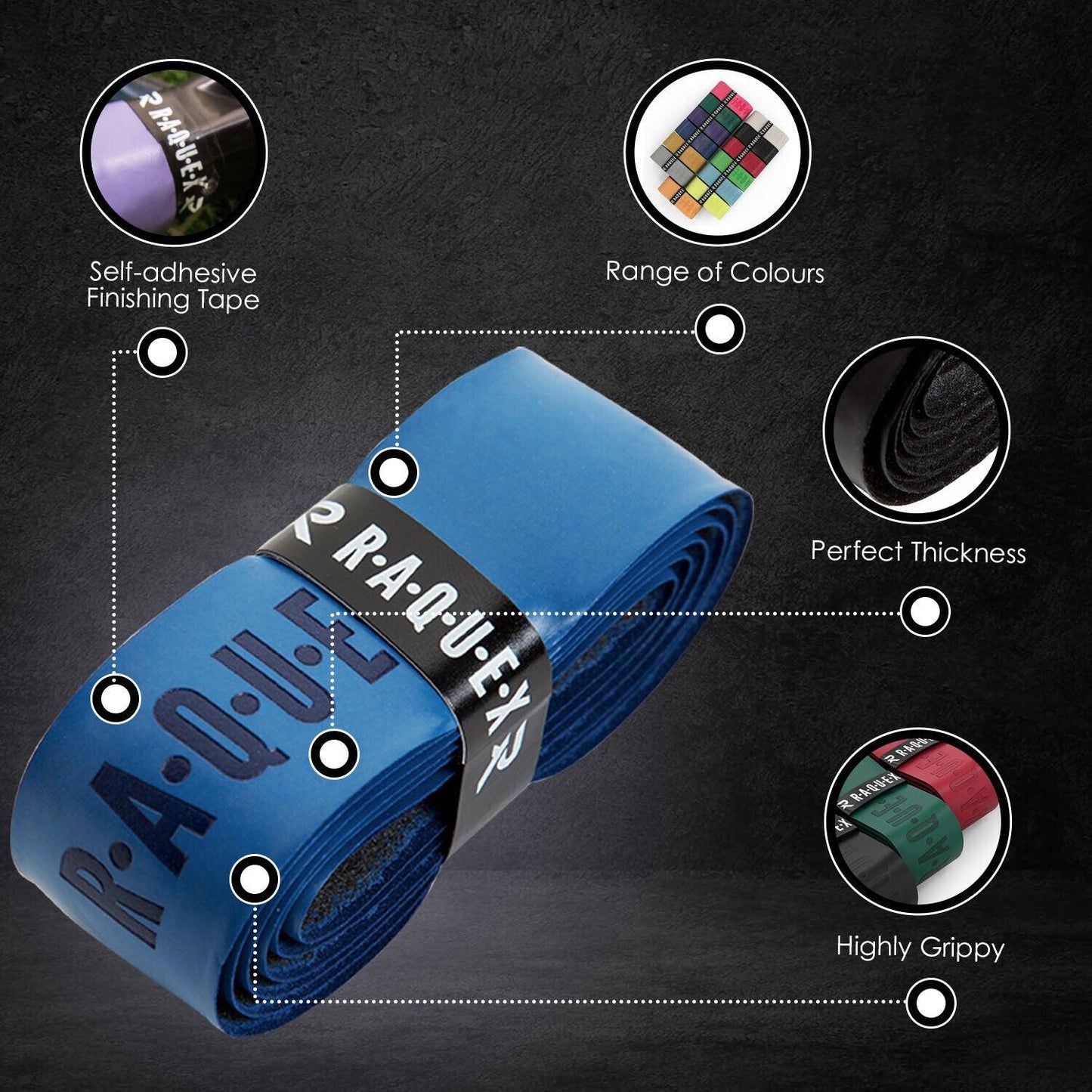 Tennis Rackets Grips - Raquex Replacement Racquet Grip Tape Handle Anti Slip Tennis Squash Badminton