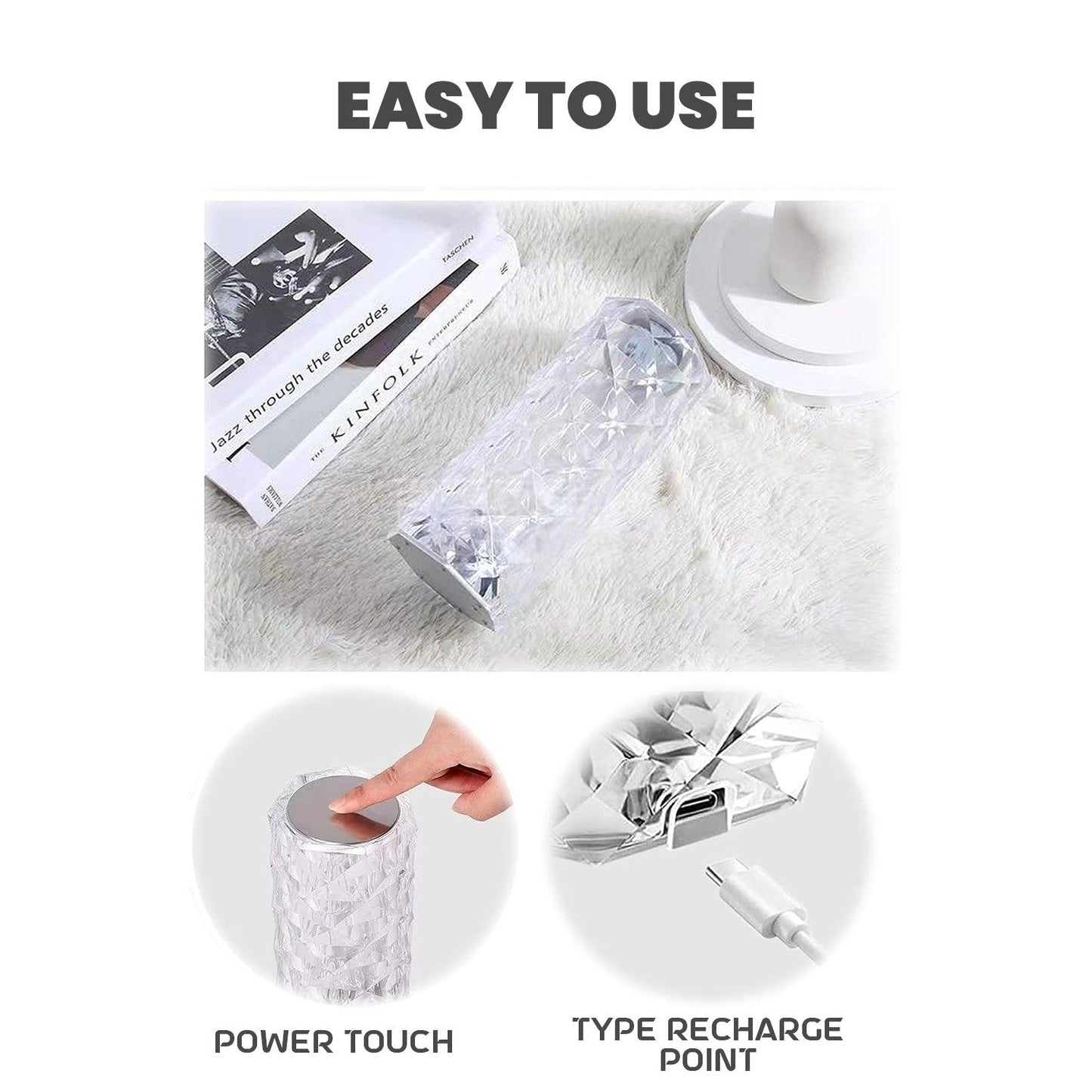 Colour Changing  LED Lamp - 16 Colour LED Crystal Table Lamp Diamond Rose Night Light Touch & Remote USB