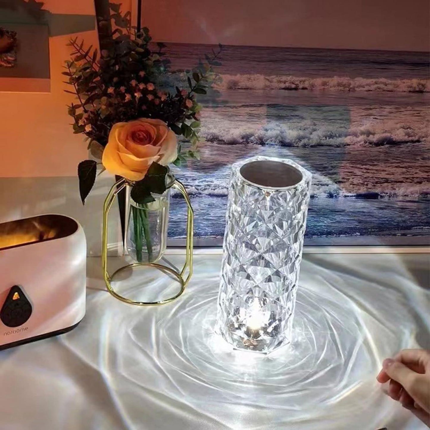 Colour Changing  LED Lamp - 16 Colour LED Crystal Table Lamp Diamond Rose Night Light Touch & Remote USB
