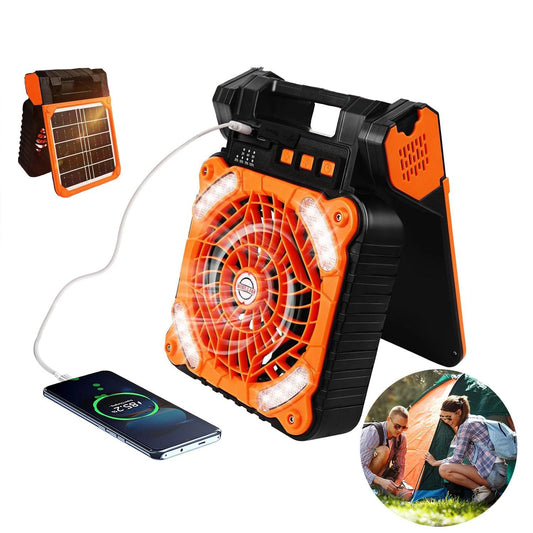 Rechargeable Camping Fan - 20000Mah Solar Powered Portable Fan with LED Lantern, 3 Speeds Cord