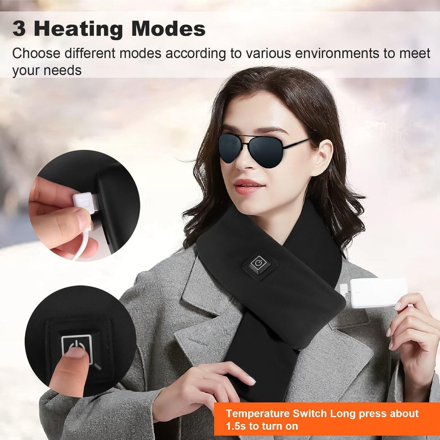 Heated Neck Scarf - 3 Heating Levels Electric Heated Scarf with Power Bank