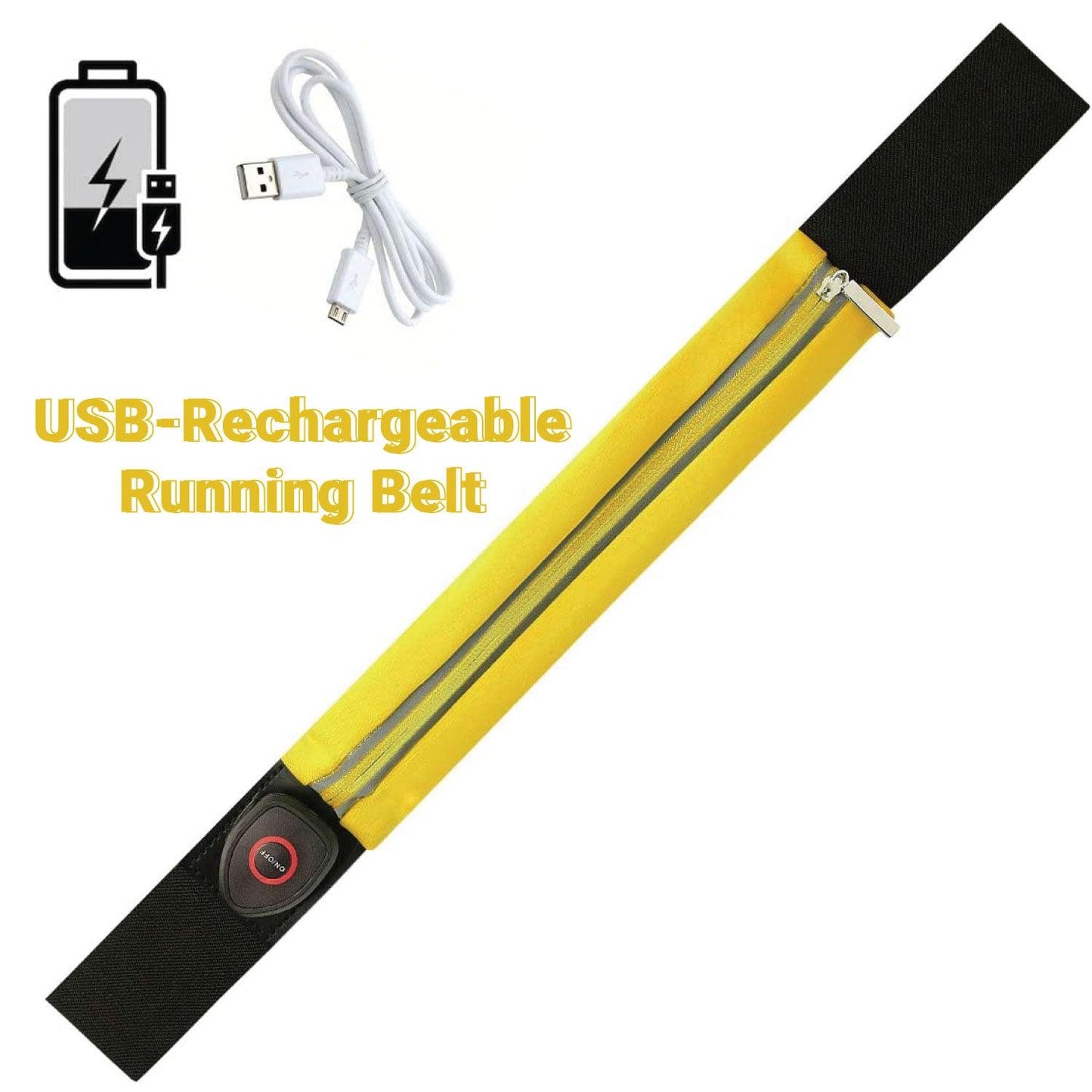 Flipbelt for Running - Ultra Yellow Coloured LED Reflective Running Belt For Women and Men USB Rechargeable Running Phone Holders Waist Bag