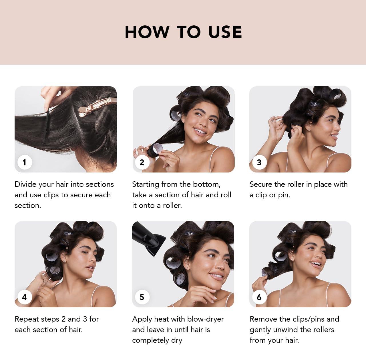 Self Grip Hair Rollers Set - 4-8 Hair Rollers Self Grip Large Set Heatless Bouncy Wave Curlers Cling Styling