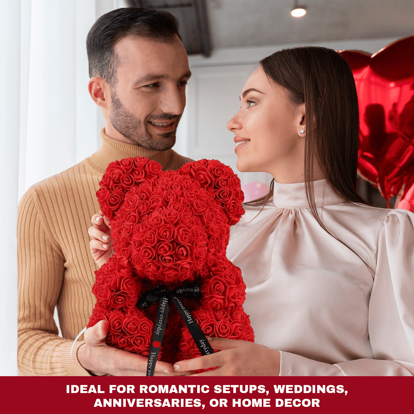 Rose Teddy Bear - 25cm Large Artificial Giant Teddy Bear Valentine's Day Gift for Her Flowers